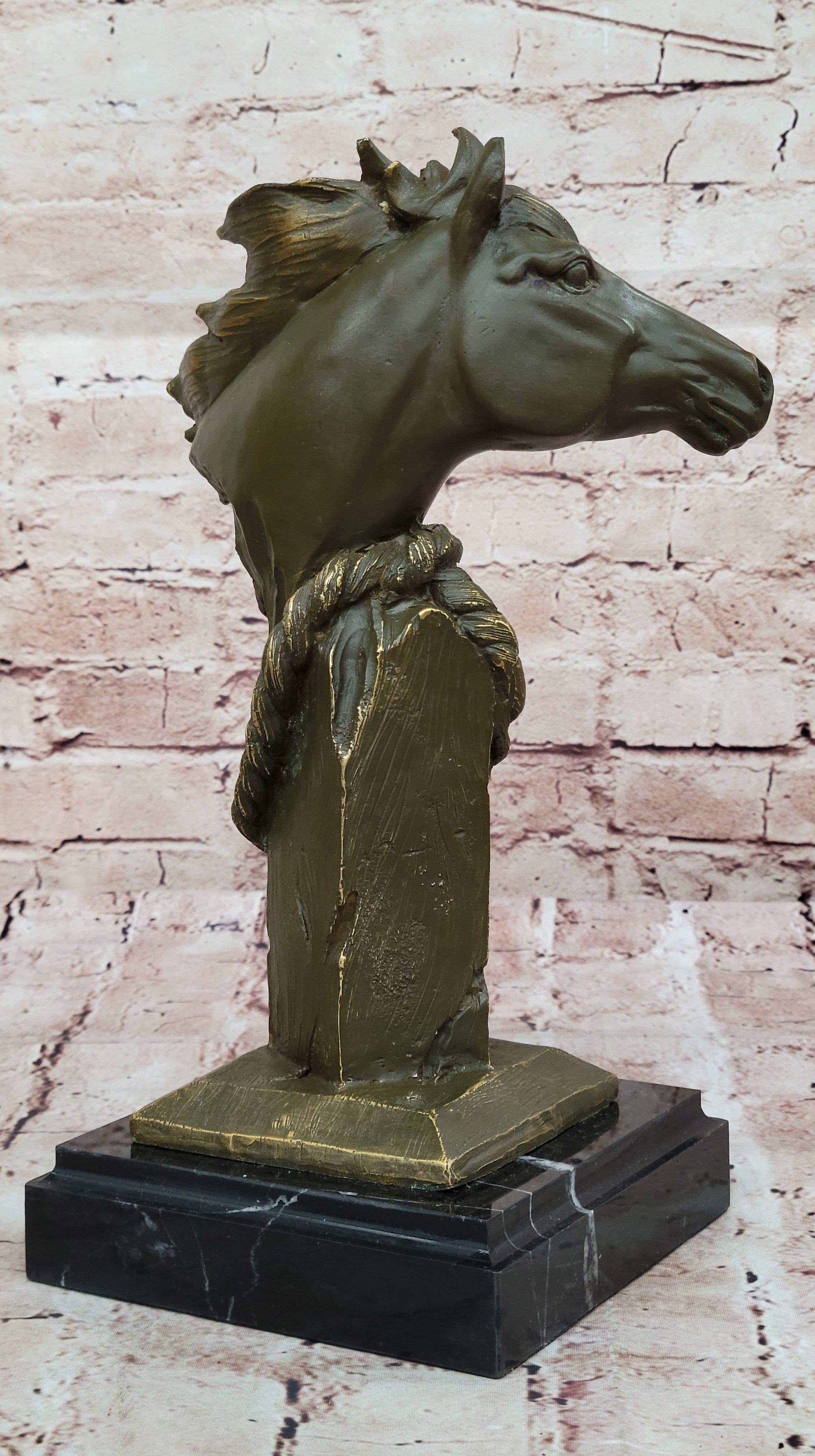 Bronze Horse Head Bust with Rope; Western Equestrian Sculpture