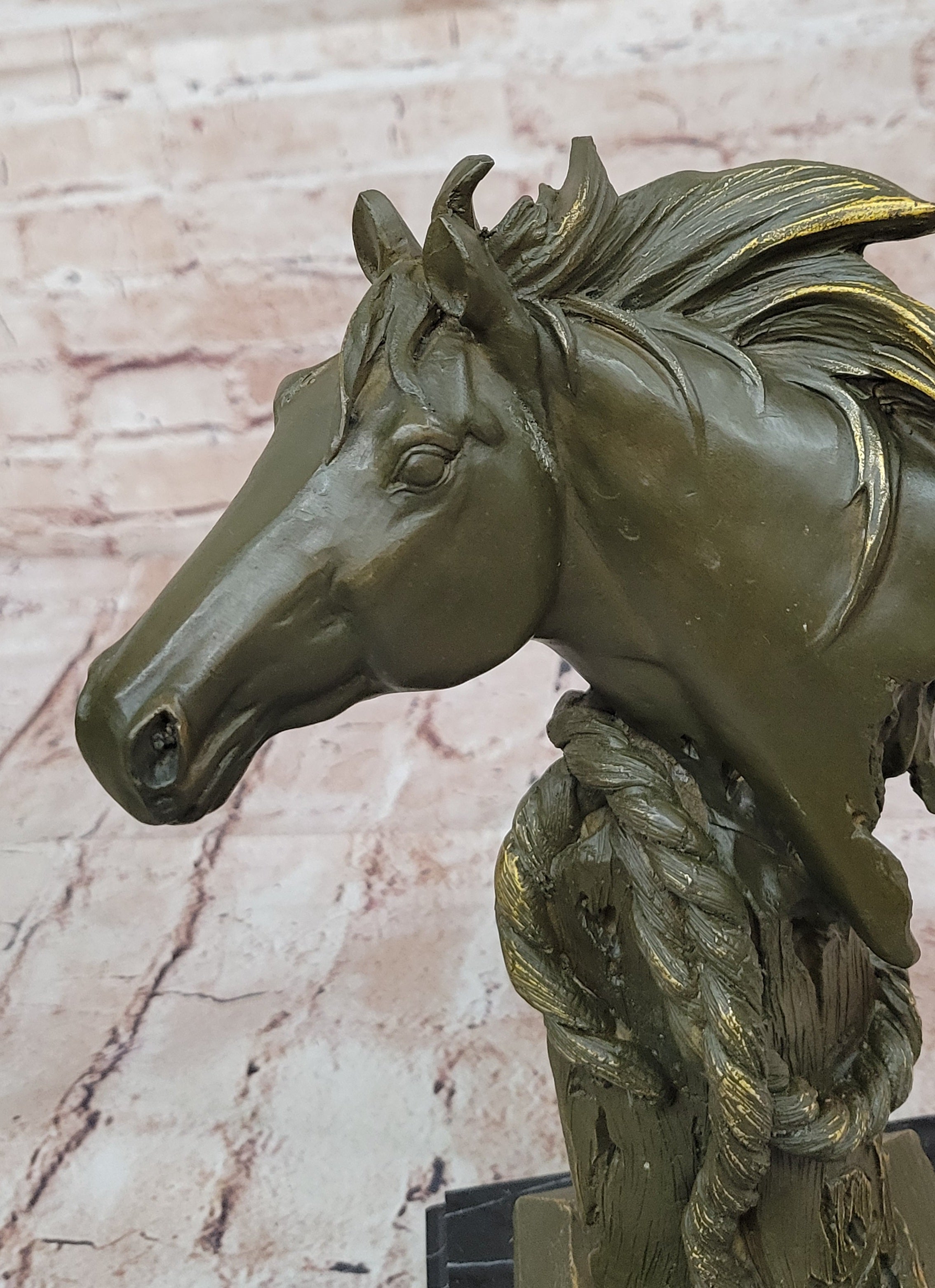 Bronze Horse Head Bust with Rope; Western Equestrian Sculpture
