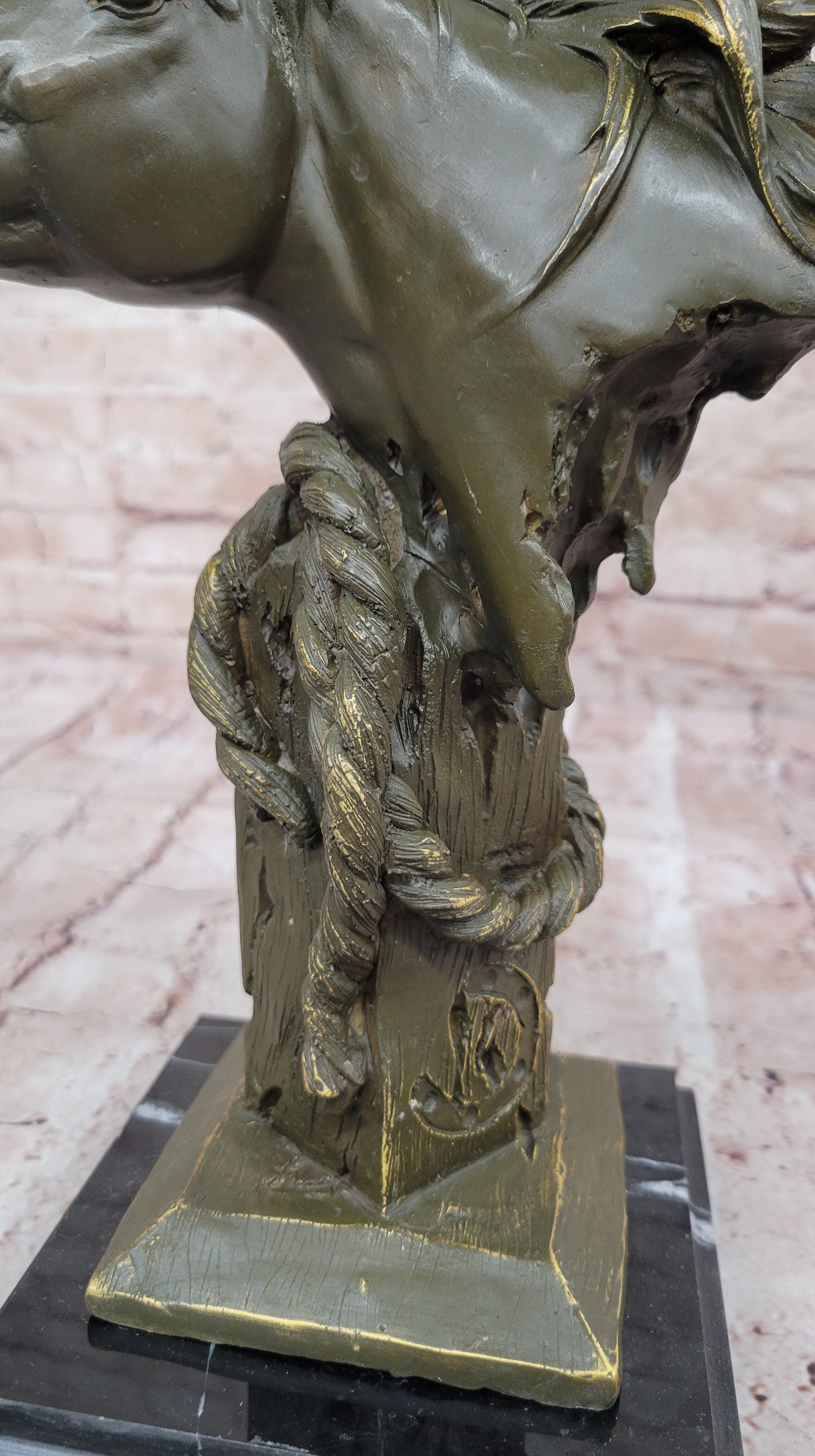 Bronze Horse Head Bust with Rope; Western Equestrian Sculpture