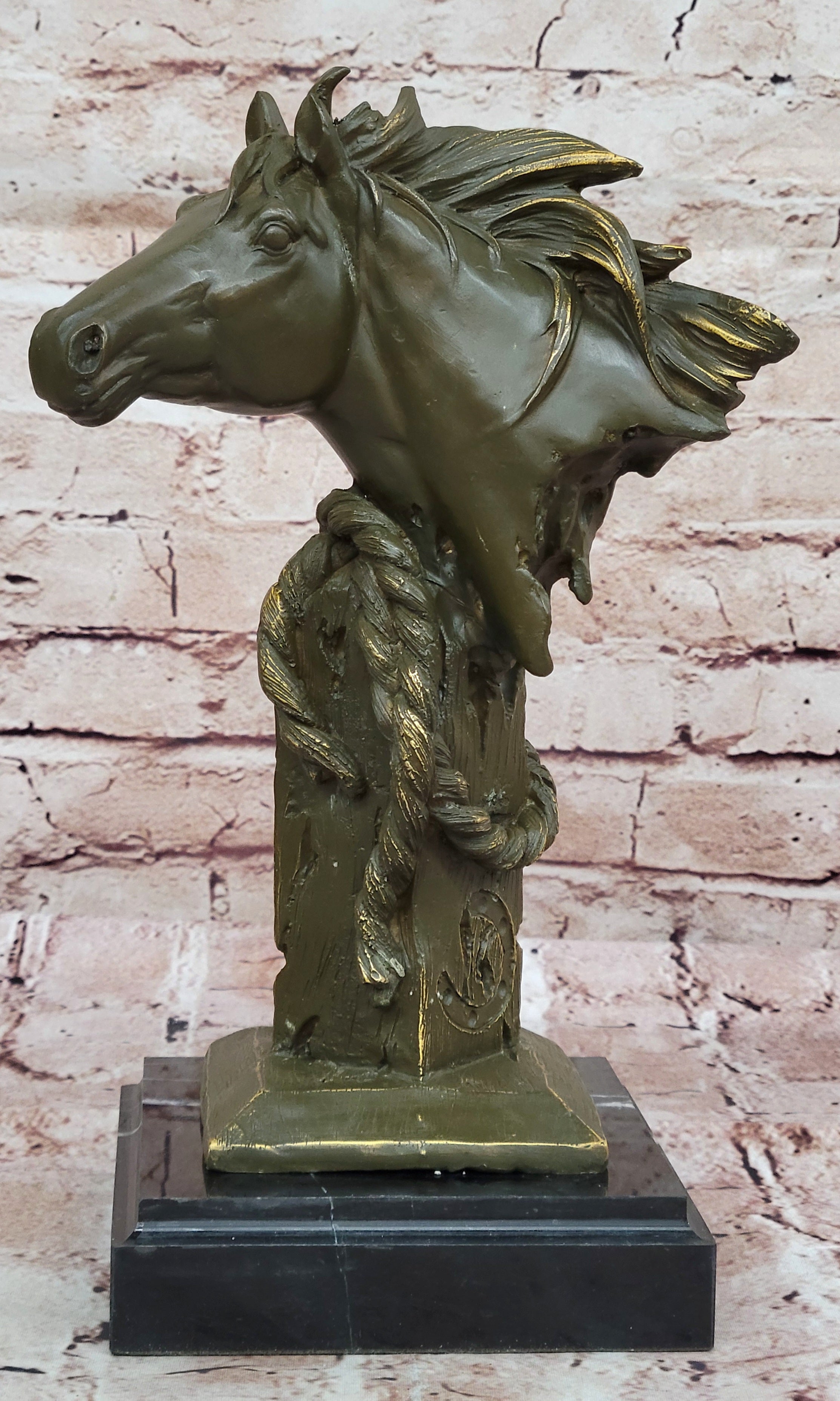 Bronze Horse Head Bust with Rope; Western Equestrian Sculpture