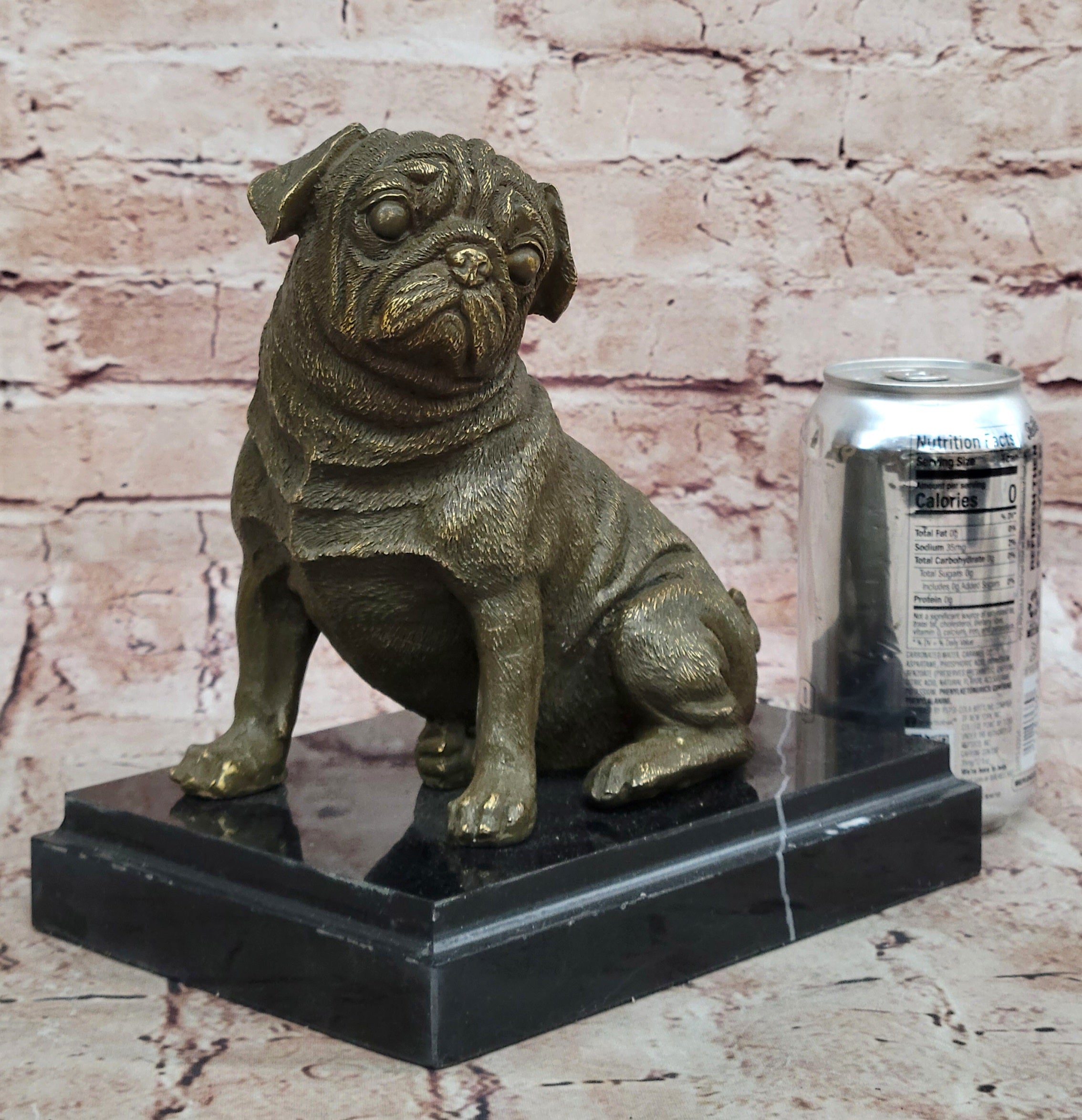 Sitting Pug Bronze Sculpture - Realistic Dog Breed Animal Art