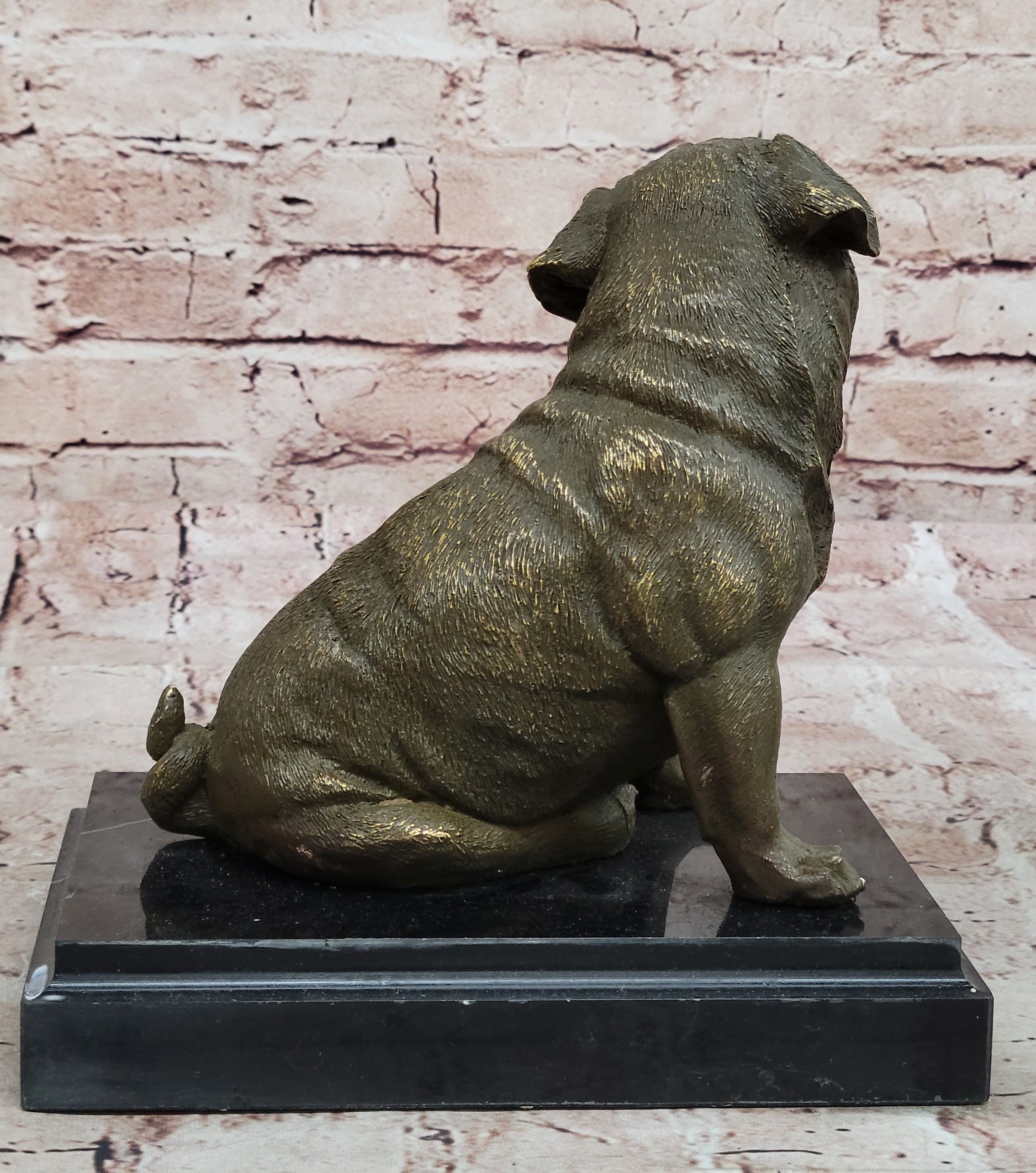 Sitting Pug Bronze Sculpture - Realistic Dog Breed Animal Art