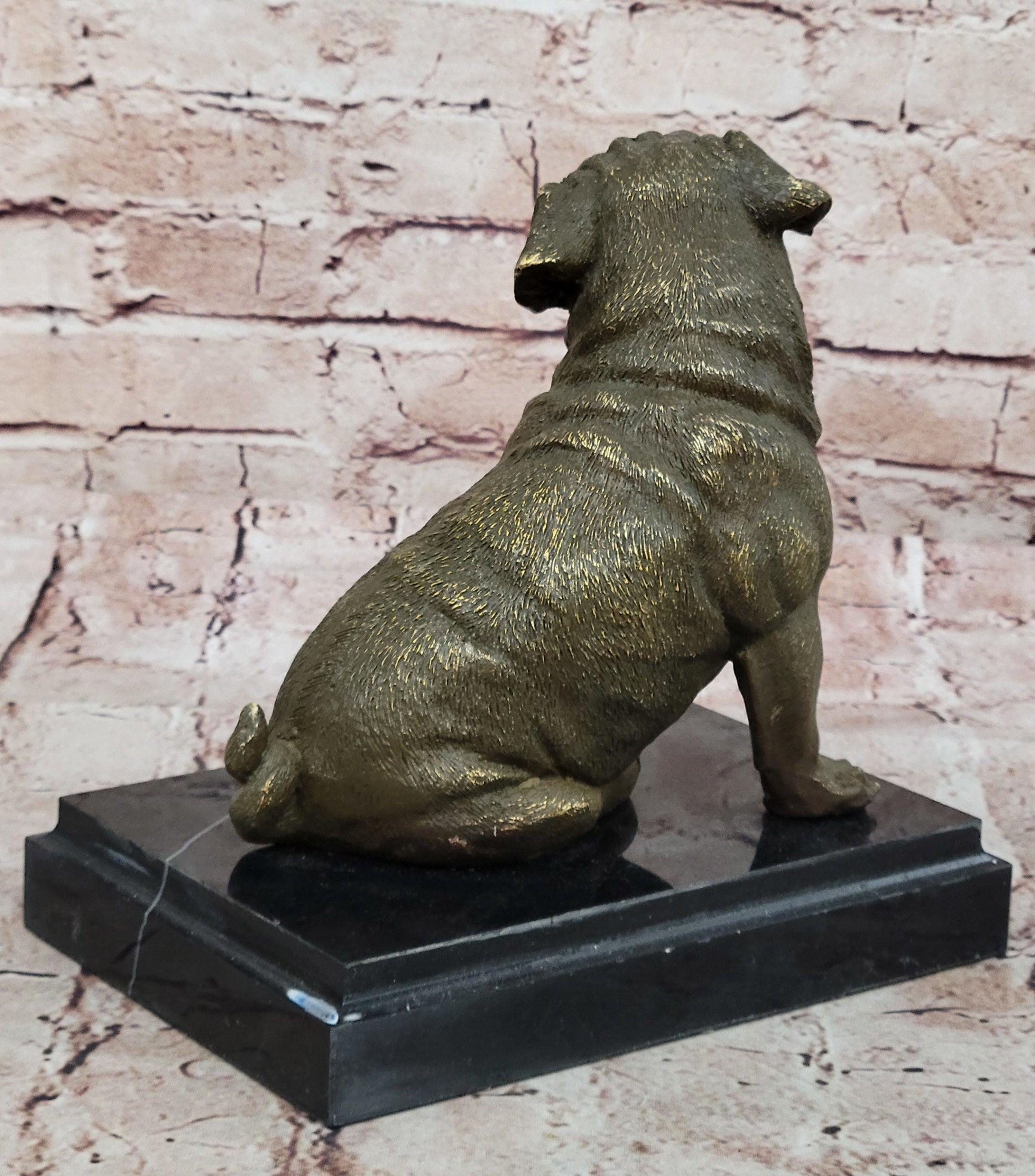 Sitting Pug Bronze Sculpture - Realistic Dog Breed Animal Art