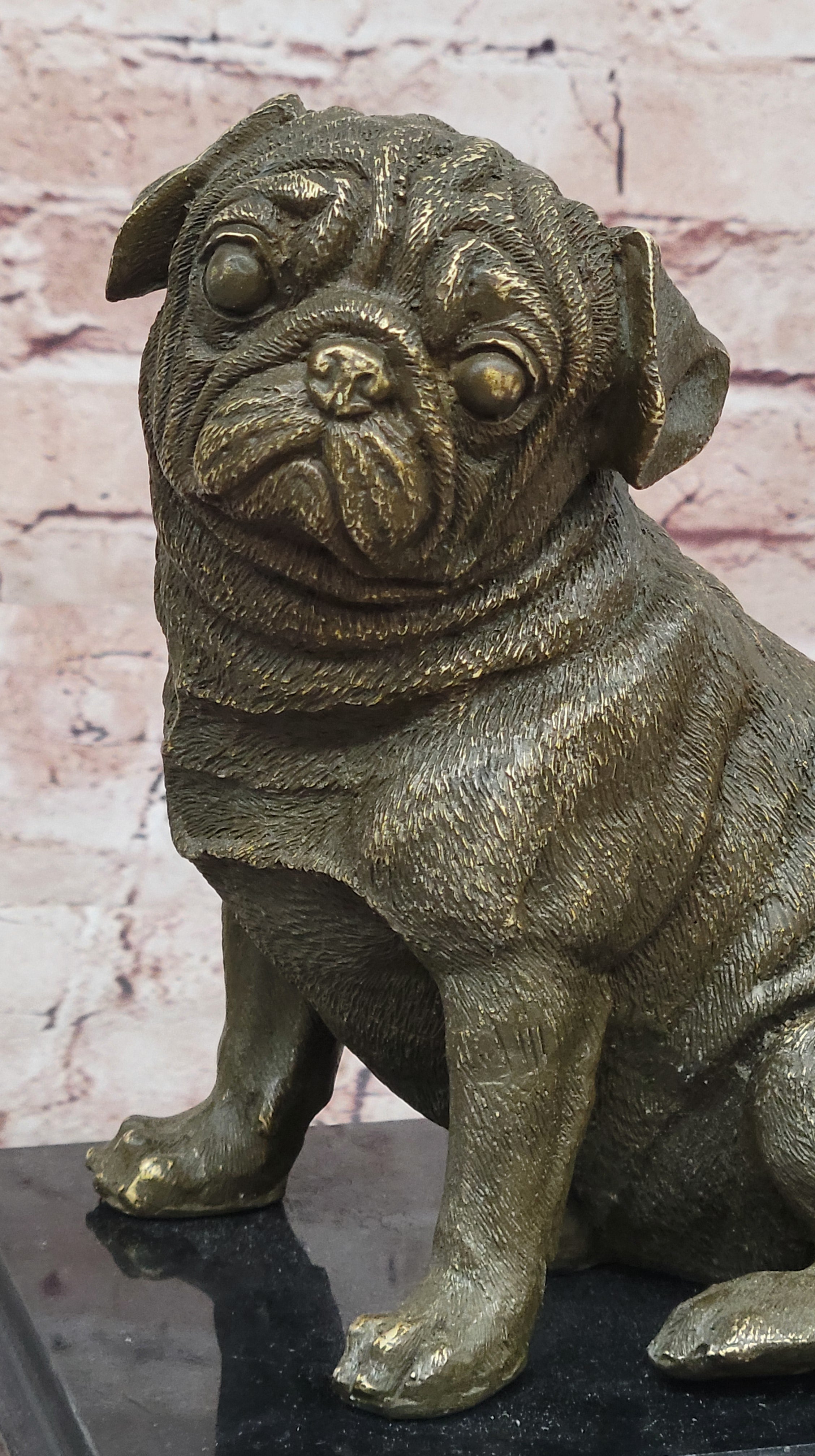 Sitting Pug Bronze Sculpture - Realistic Dog Breed Animal Art