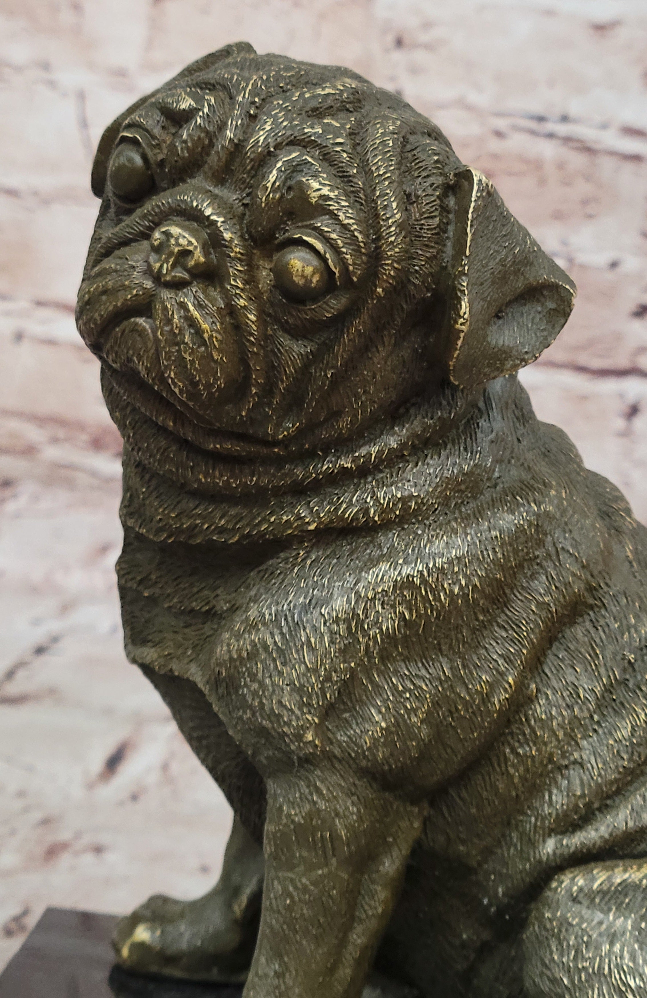 Sitting Pug Bronze Sculpture - Realistic Dog Breed Animal Art
