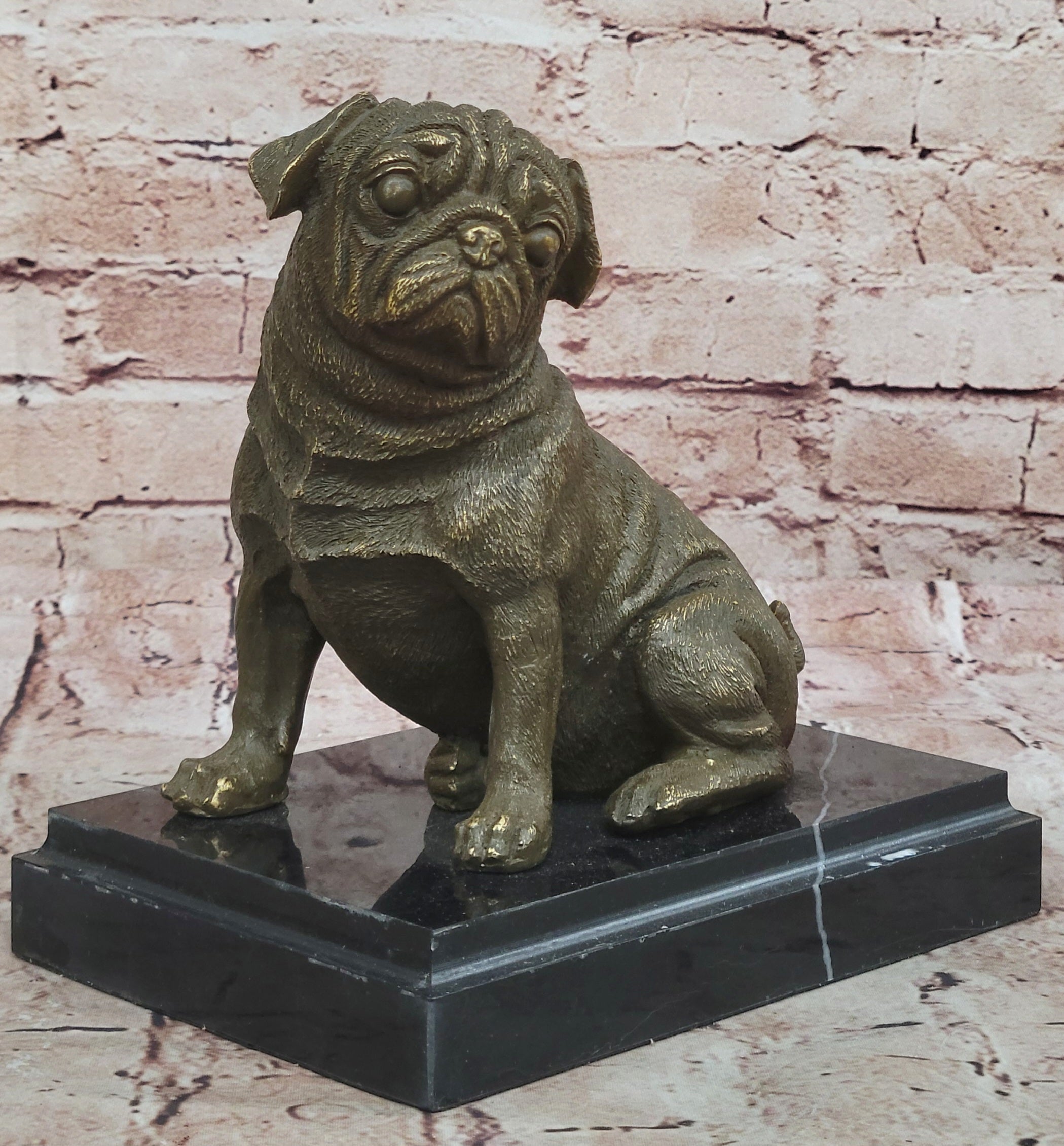 Sitting Pug Bronze Sculpture - Realistic Dog Breed Animal Art