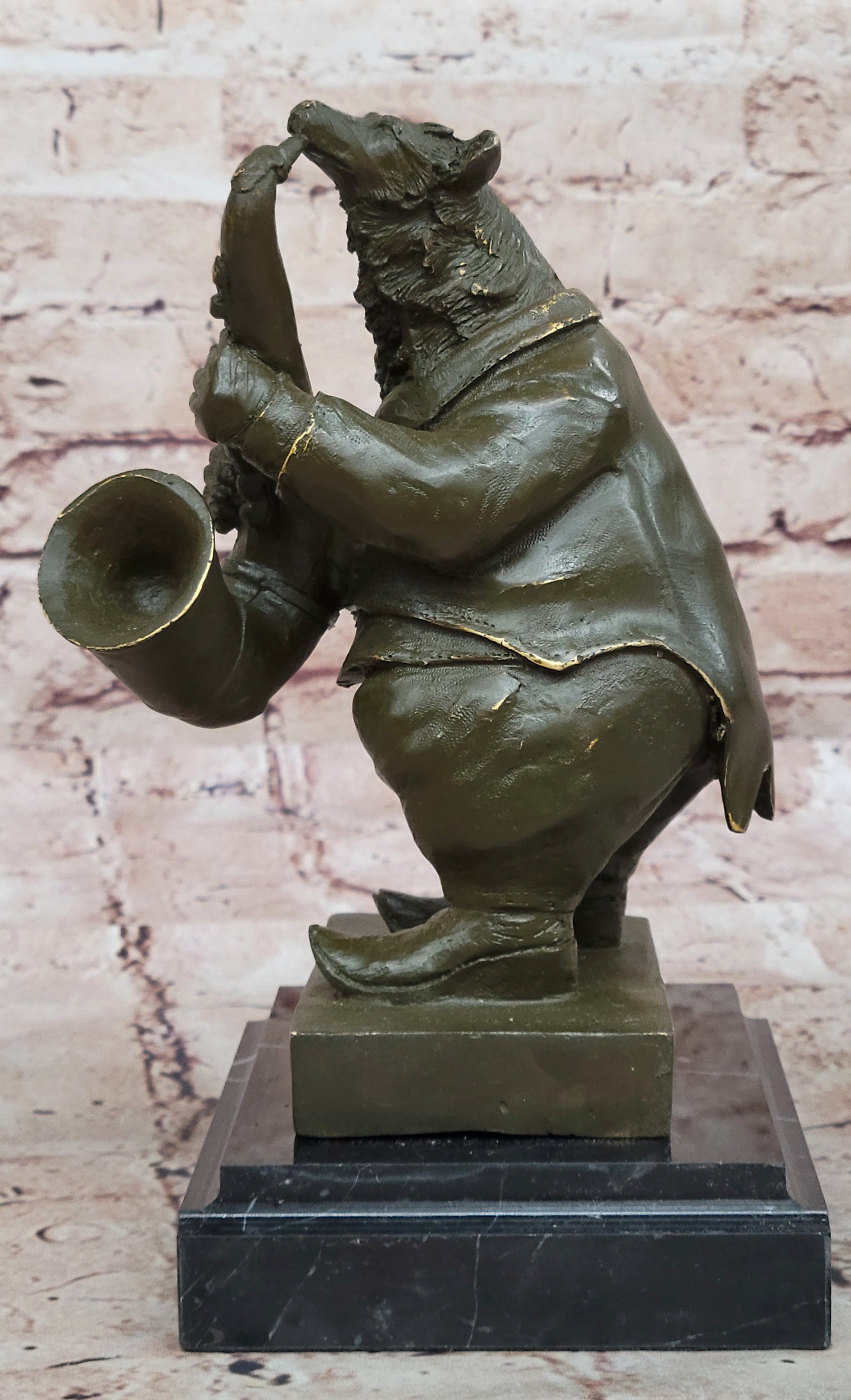 Bear Playing Saxophone Bronze Sculpture - Whimsical Animal Music Art