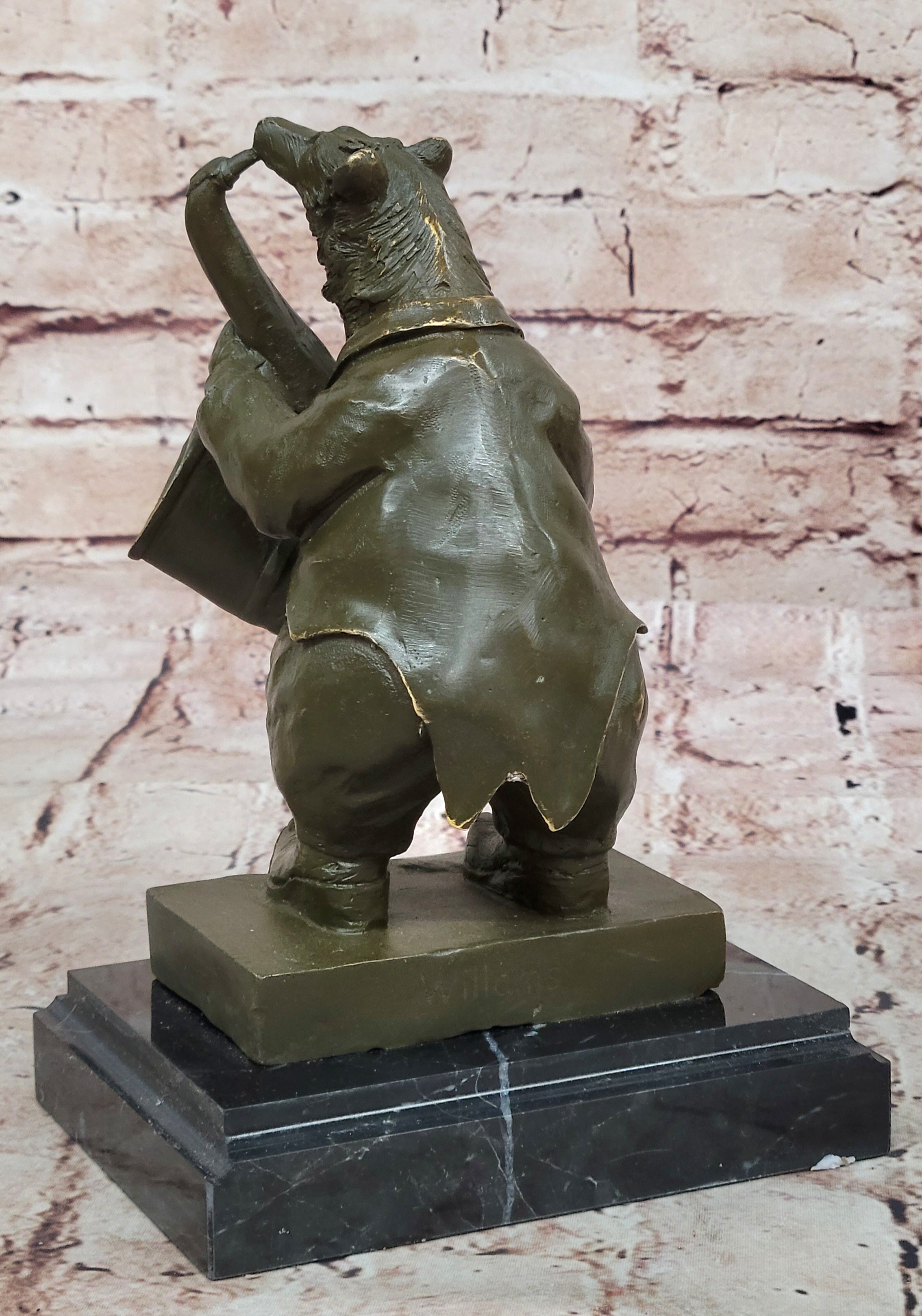 Bear Playing Saxophone Bronze Sculpture - Whimsical Animal Music Art