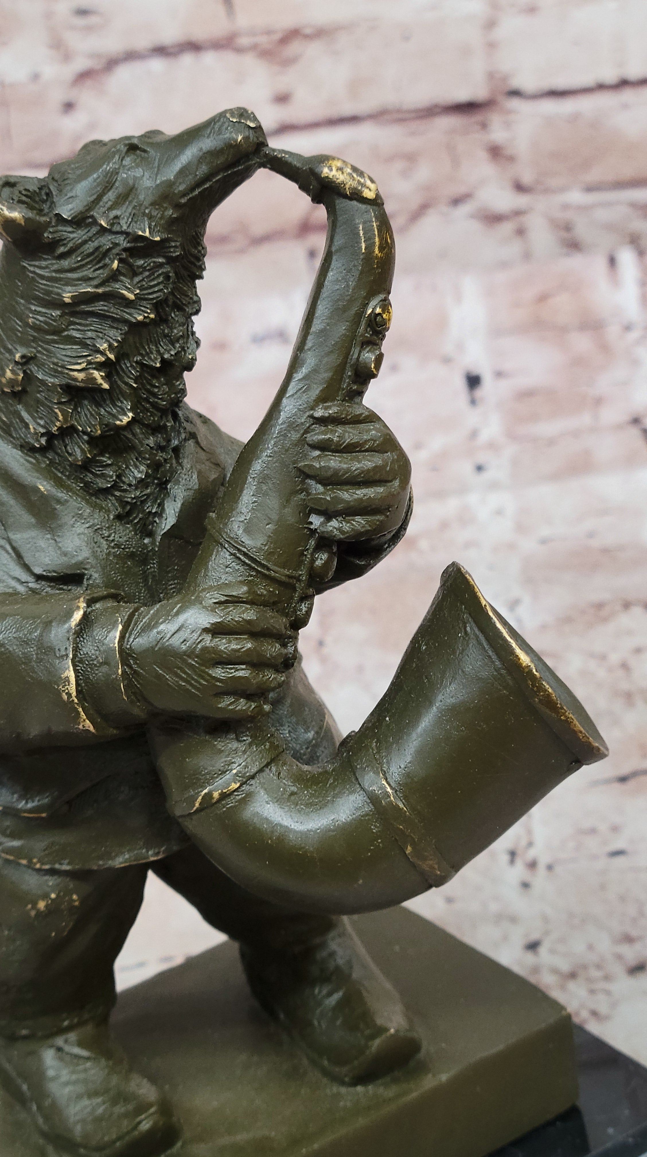 Bear Playing Saxophone Bronze Sculpture - Whimsical Animal Music Art