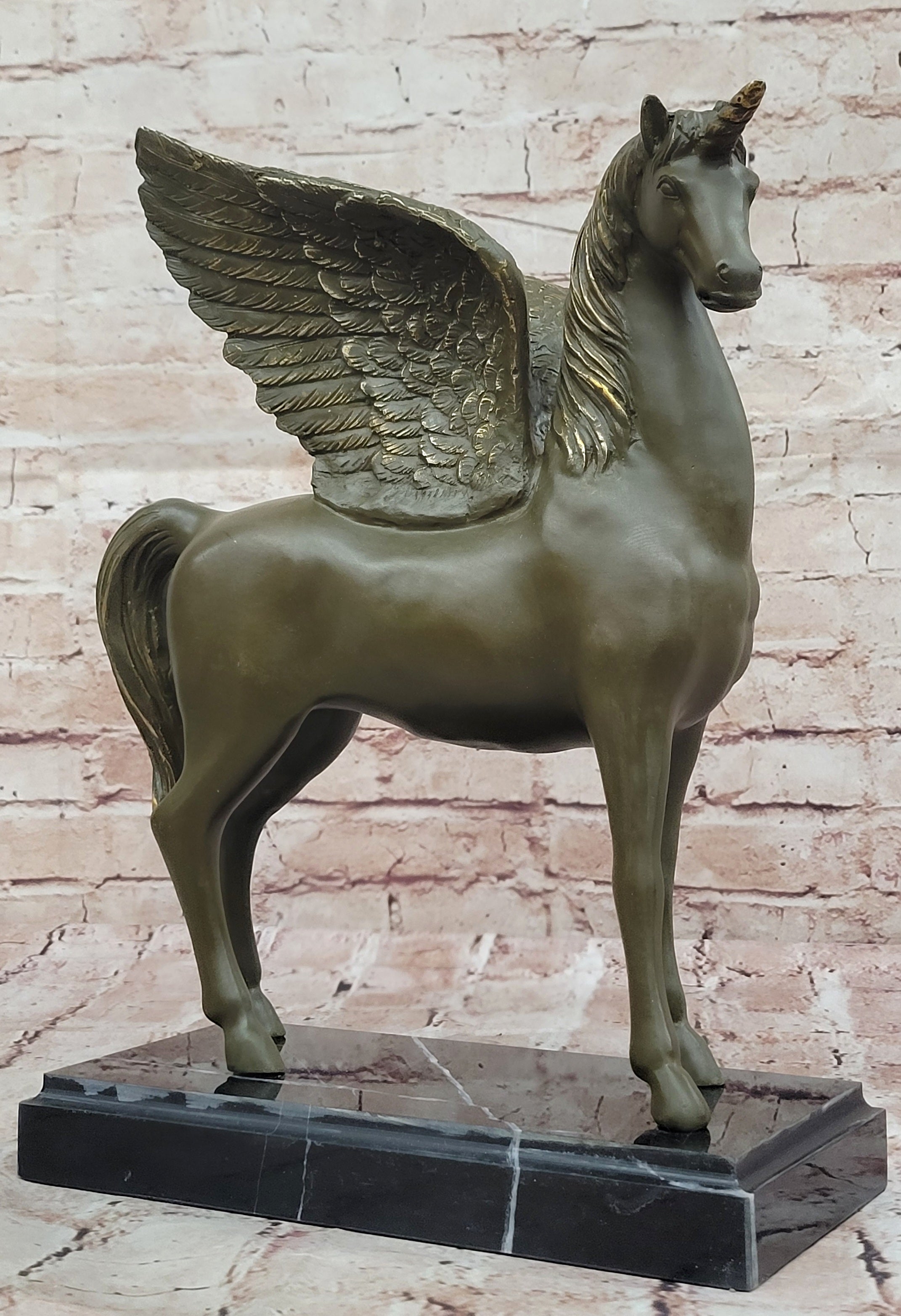 Bronze Pegasus Unicorn Statue; Mythical Winged Horse Sculpture