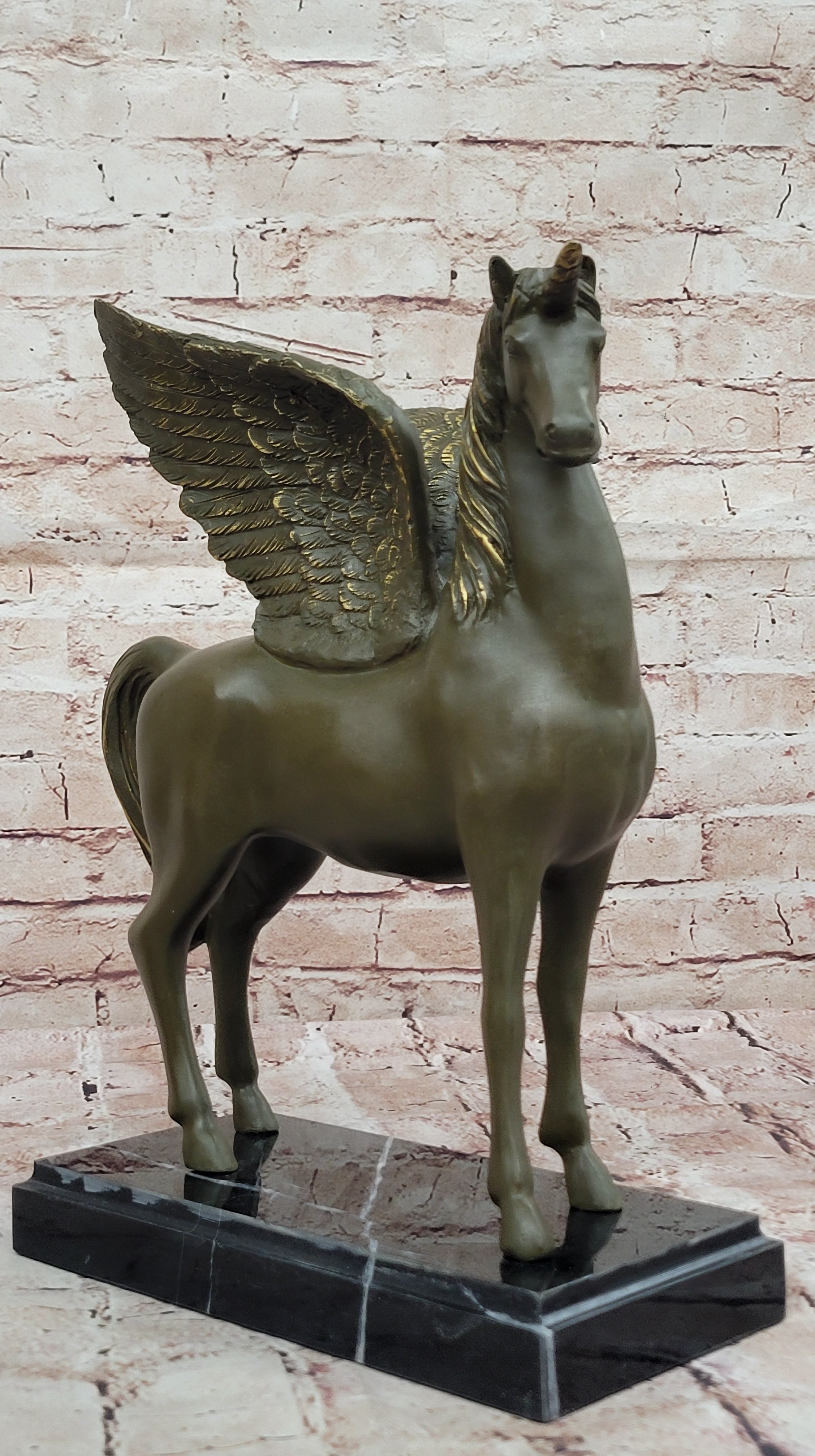 Bronze Pegasus Unicorn Statue; Mythical Winged Horse Sculpture