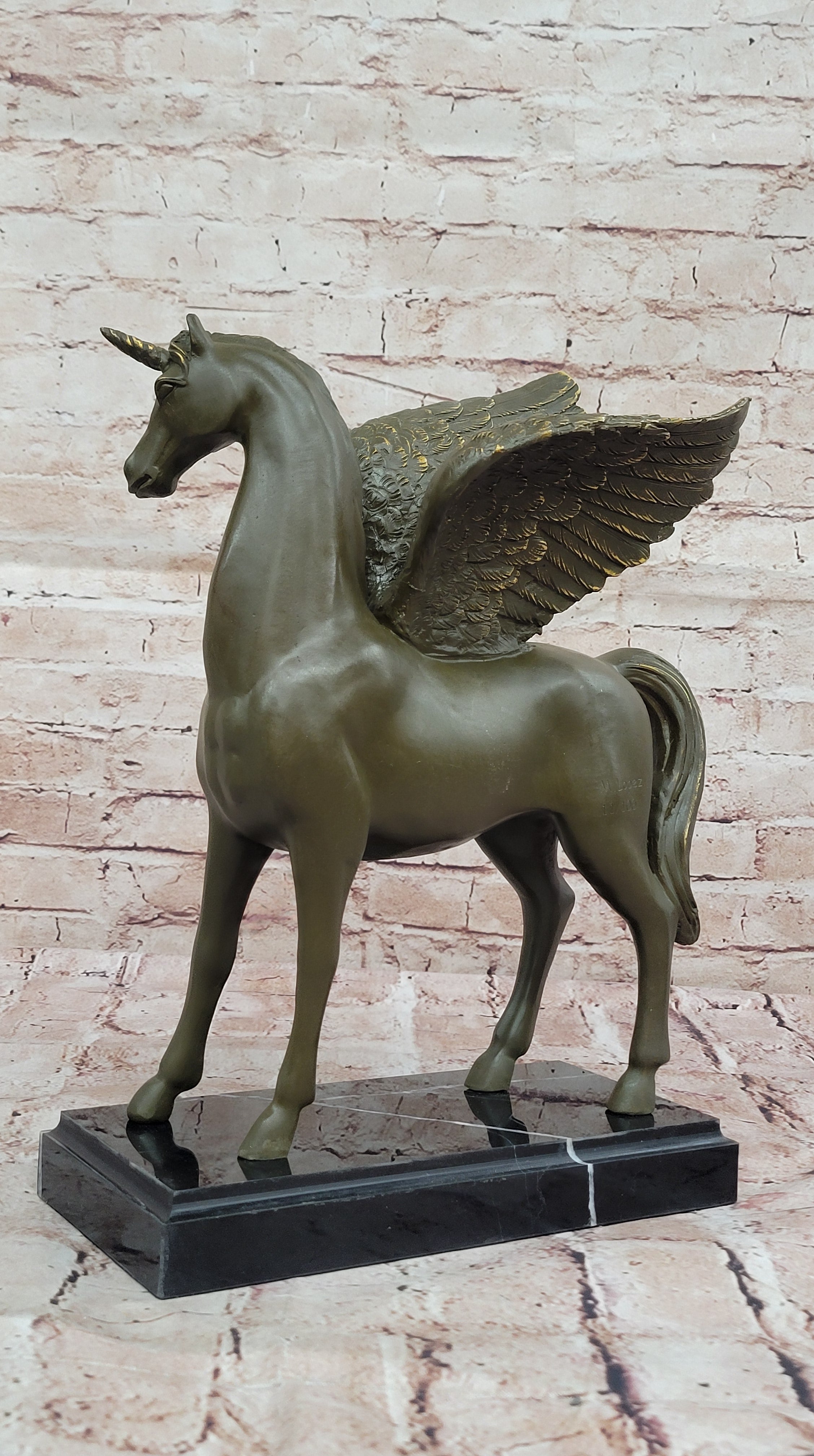 Bronze Pegasus Unicorn Statue; Mythical Winged Horse Sculpture