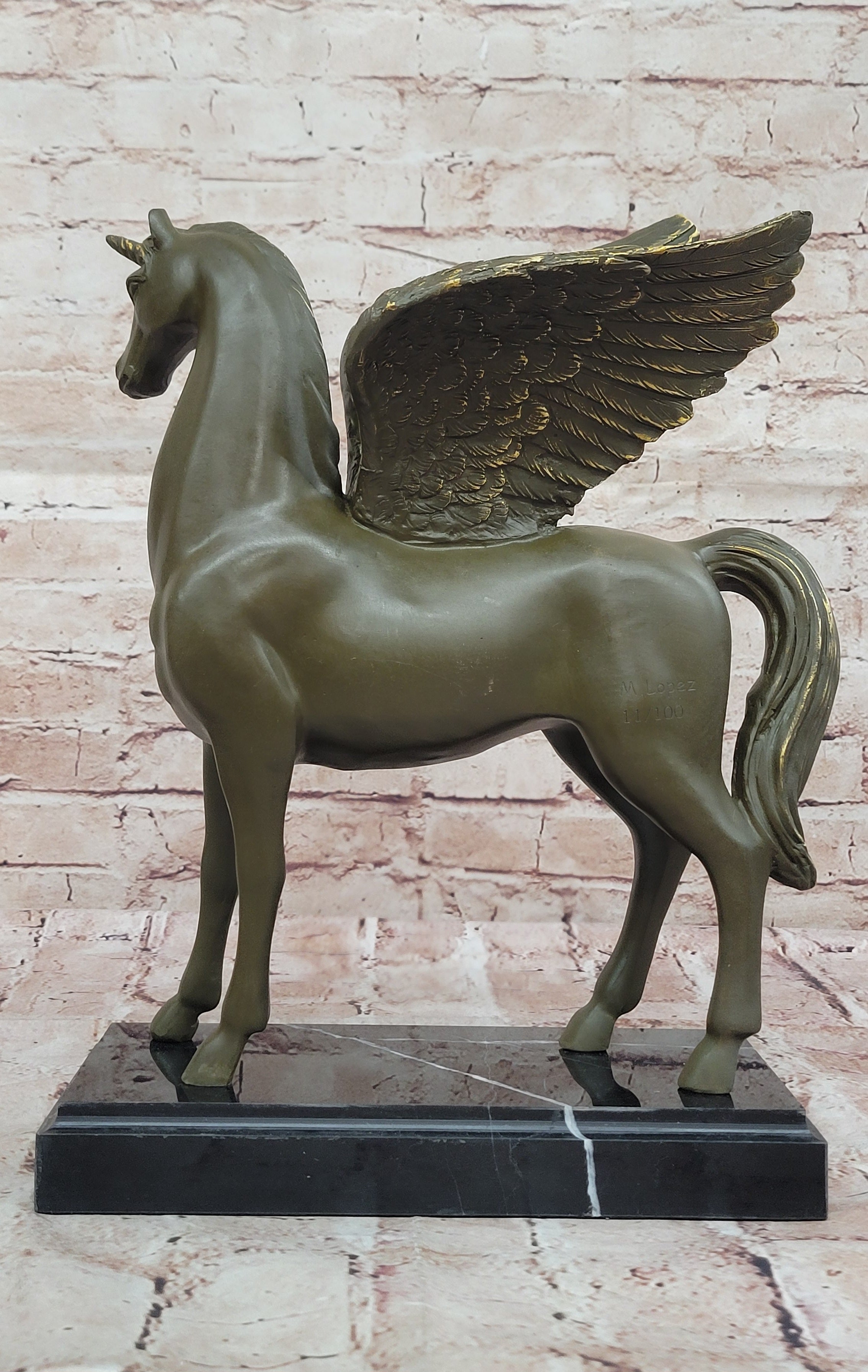 Bronze Pegasus Unicorn Statue; Mythical Winged Horse Sculpture