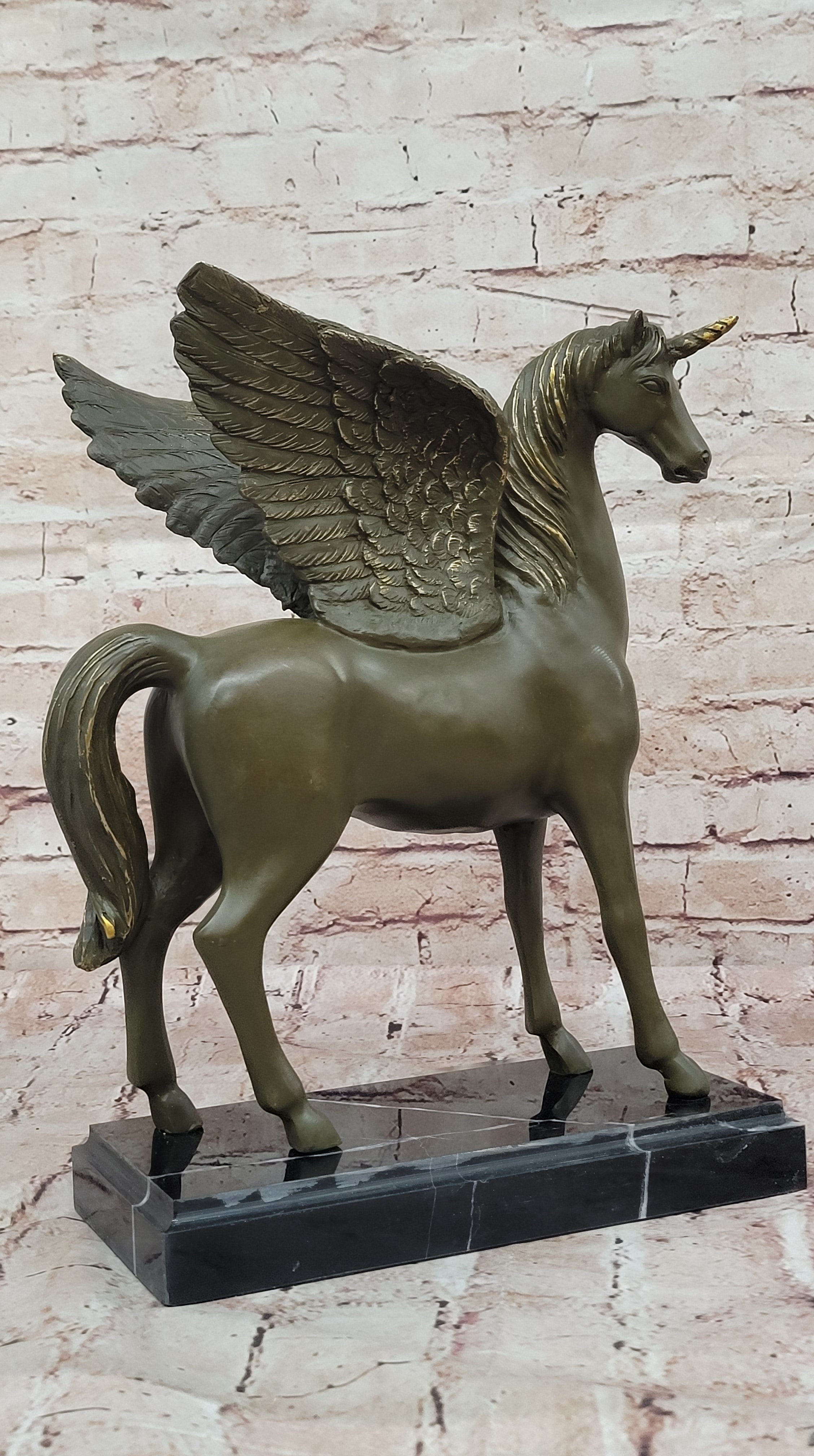 Bronze Pegasus Unicorn Statue; Mythical Winged Horse Sculpture