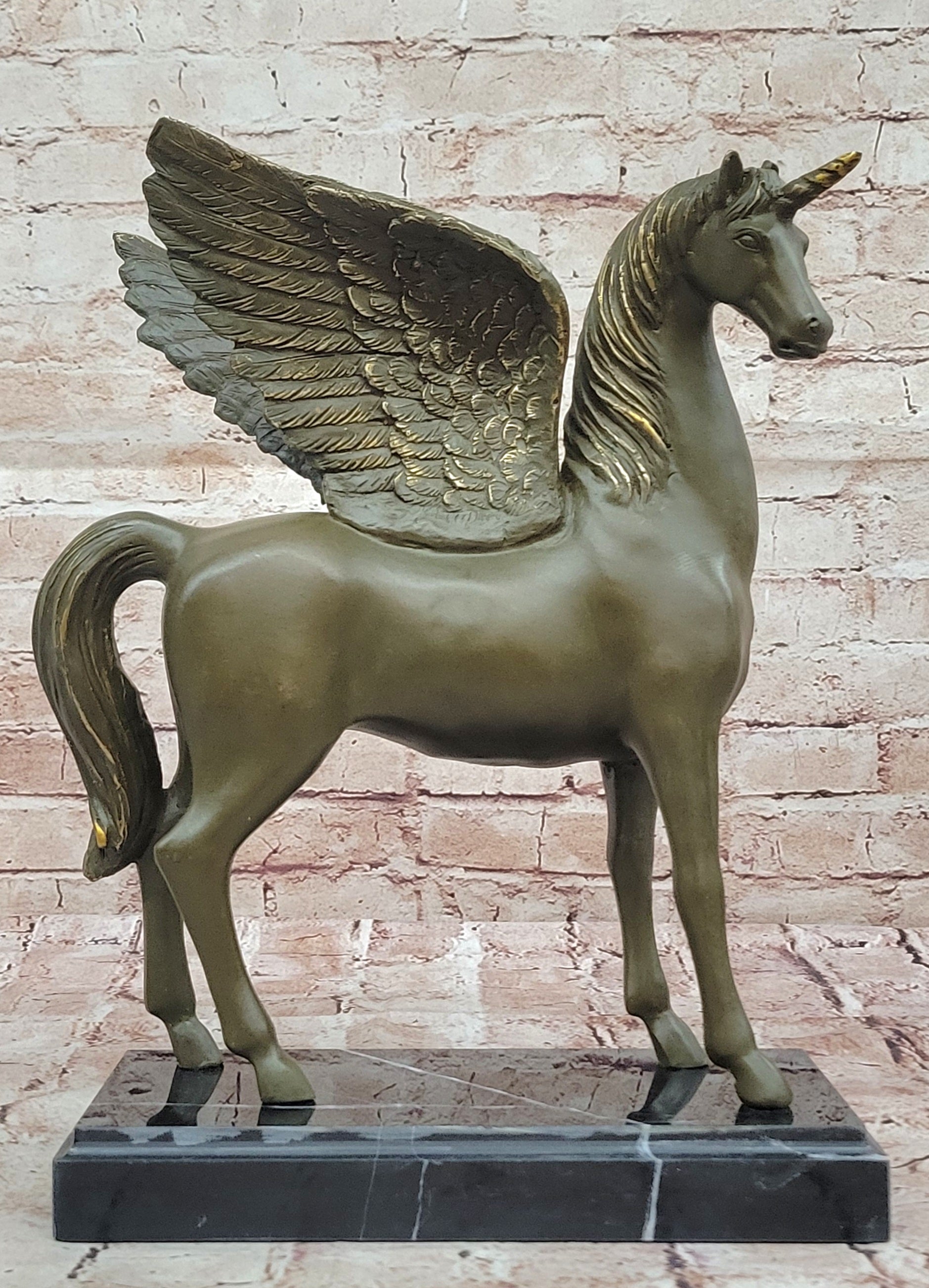 Bronze Pegasus Unicorn Statue; Mythical Winged Horse Sculpture
