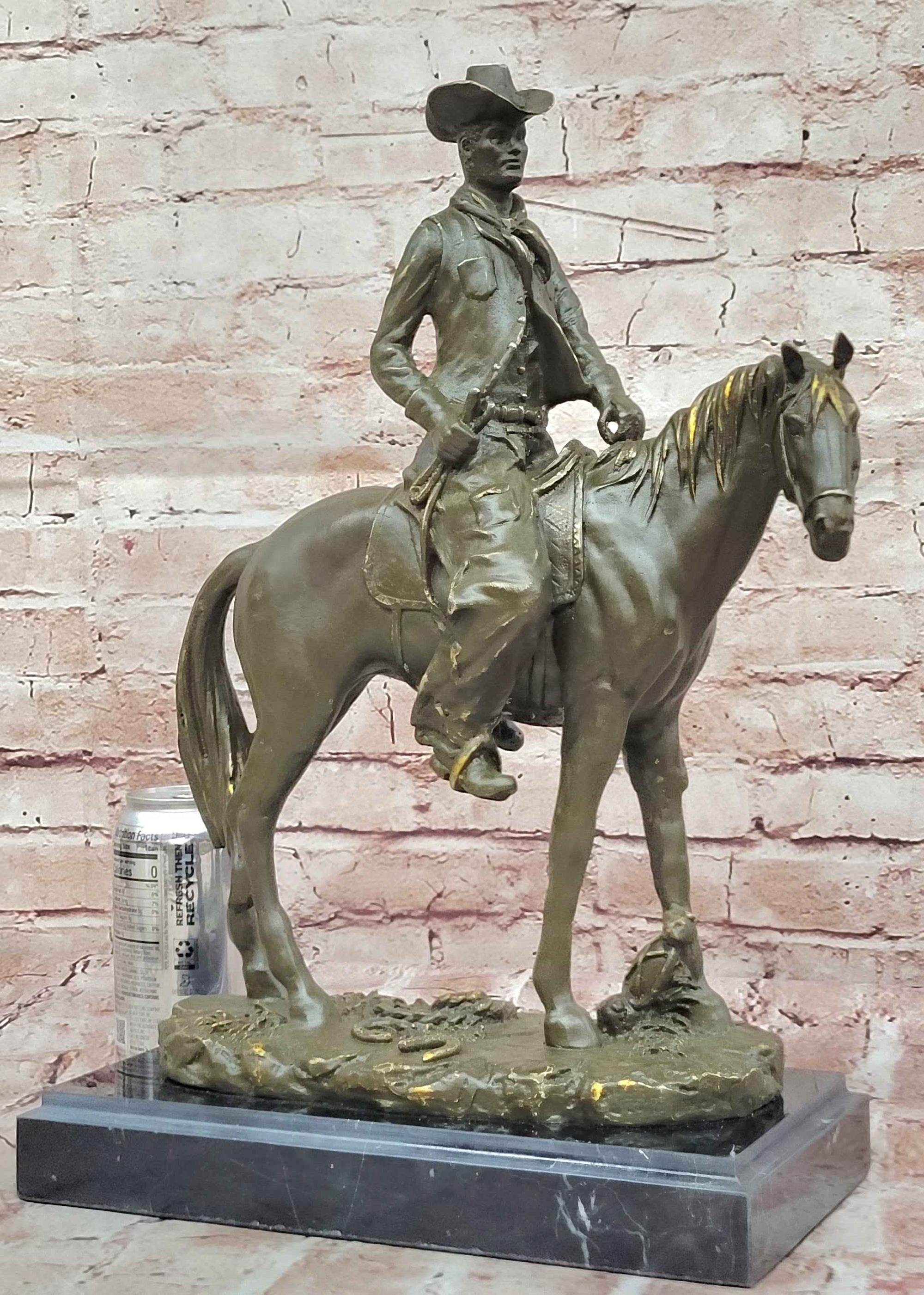 Bronze Cowboy on Horse Sculpture – Western Americana Art