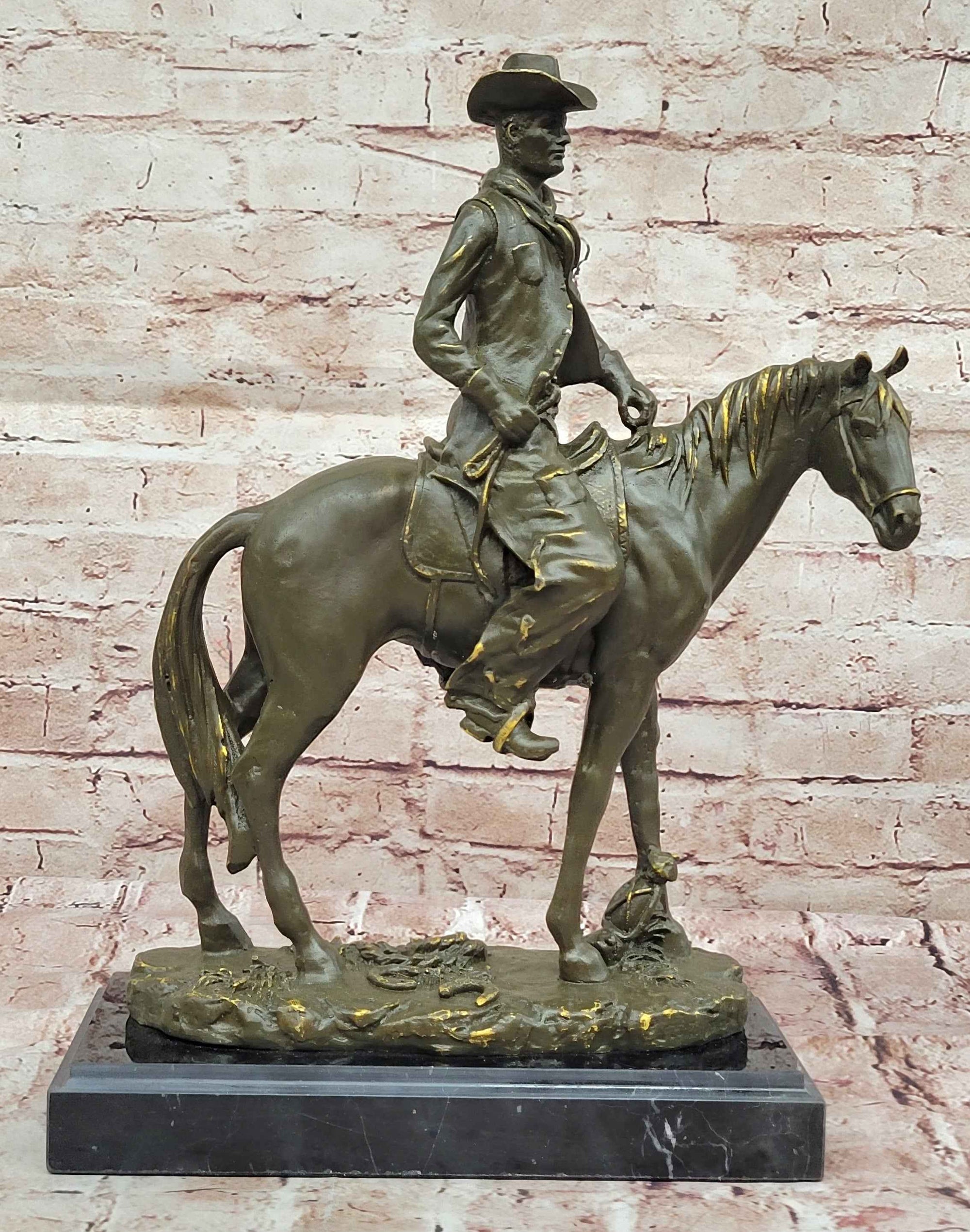 Bronze Cowboy on Horse Sculpture – Western Americana Art