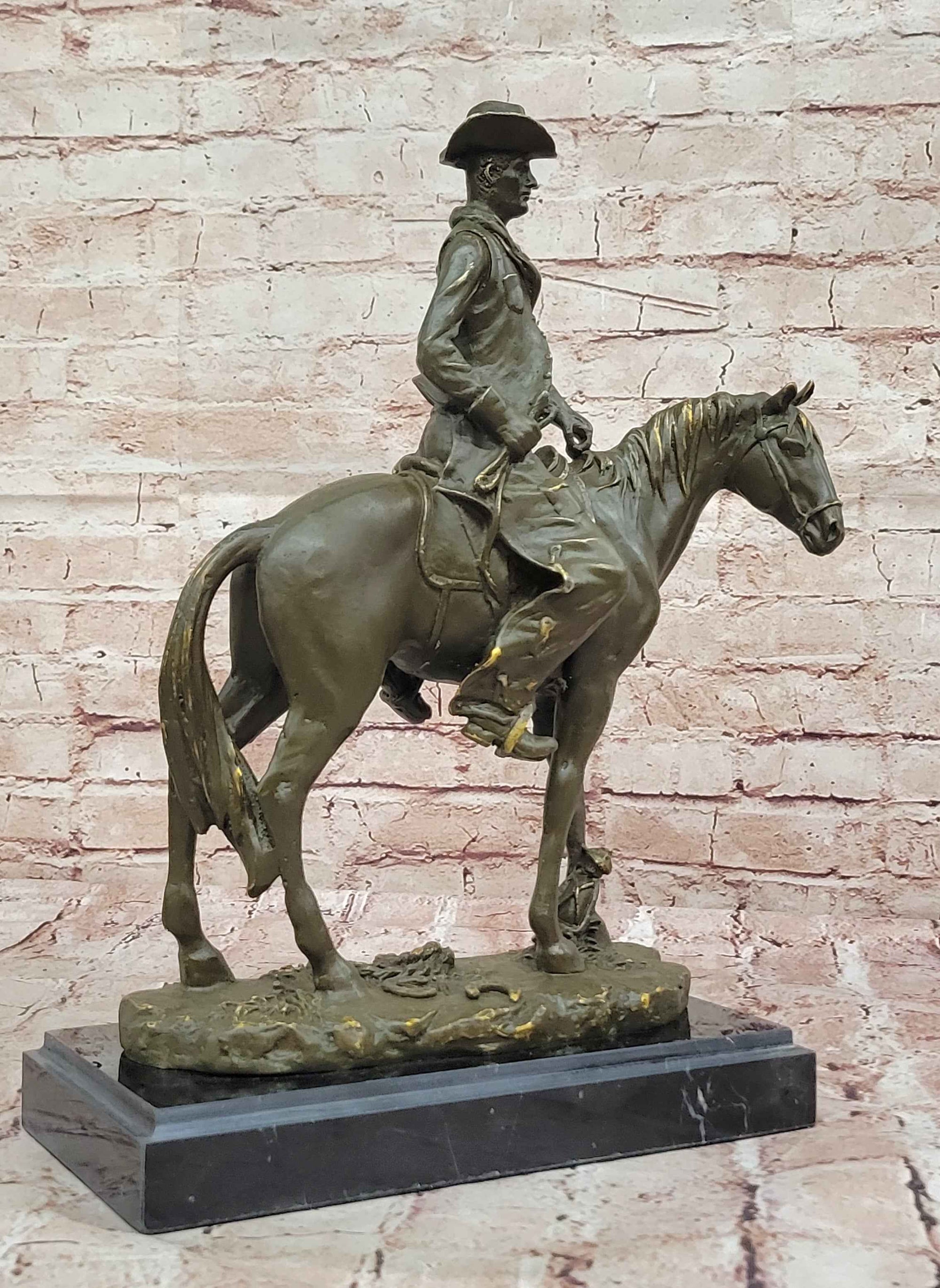 Bronze Cowboy on Horse Sculpture – Western Americana Art