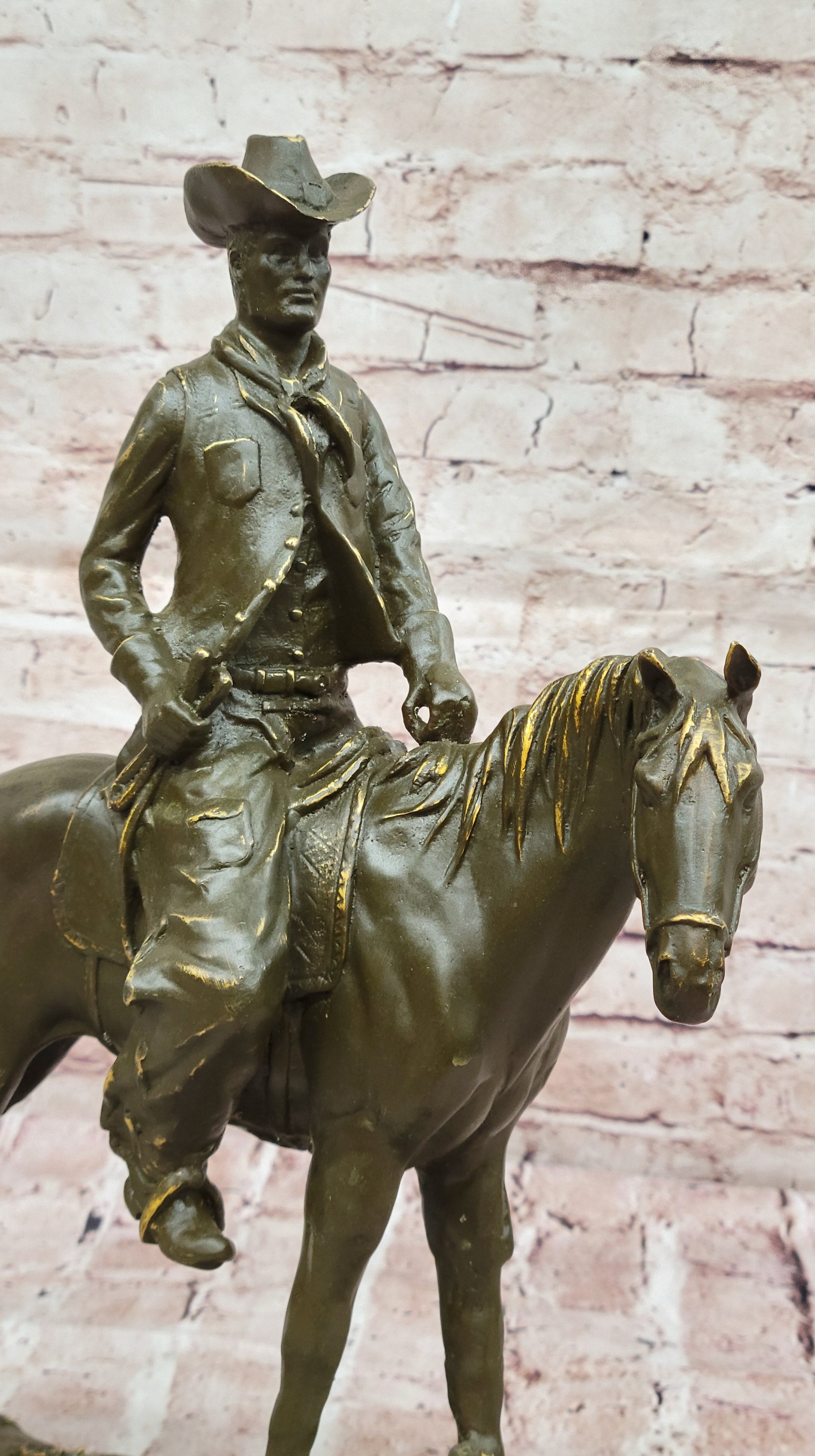 Bronze Cowboy on Horse Sculpture – Western Americana Art
