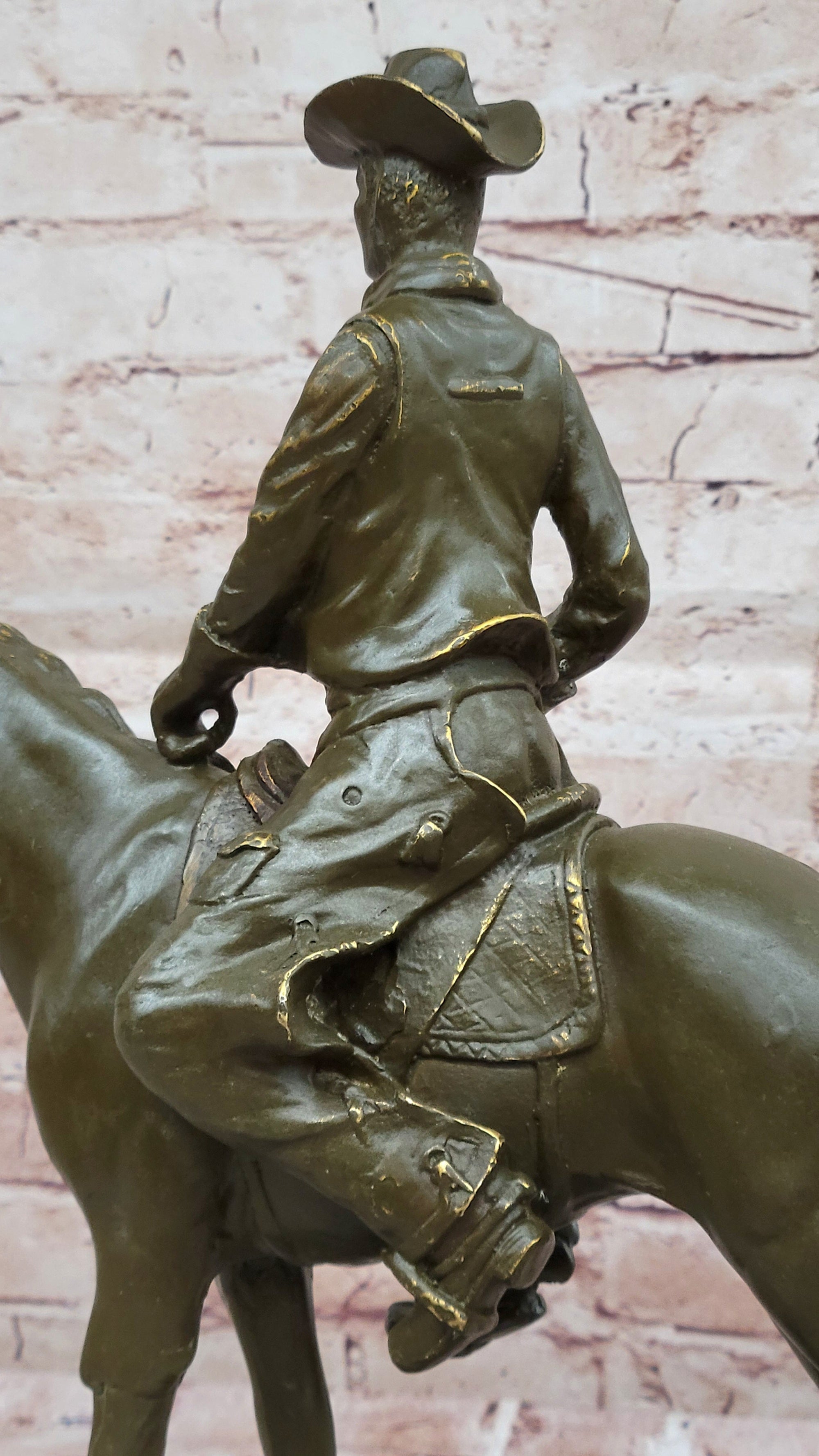 Bronze Cowboy on Horse Sculpture – Western Americana Art