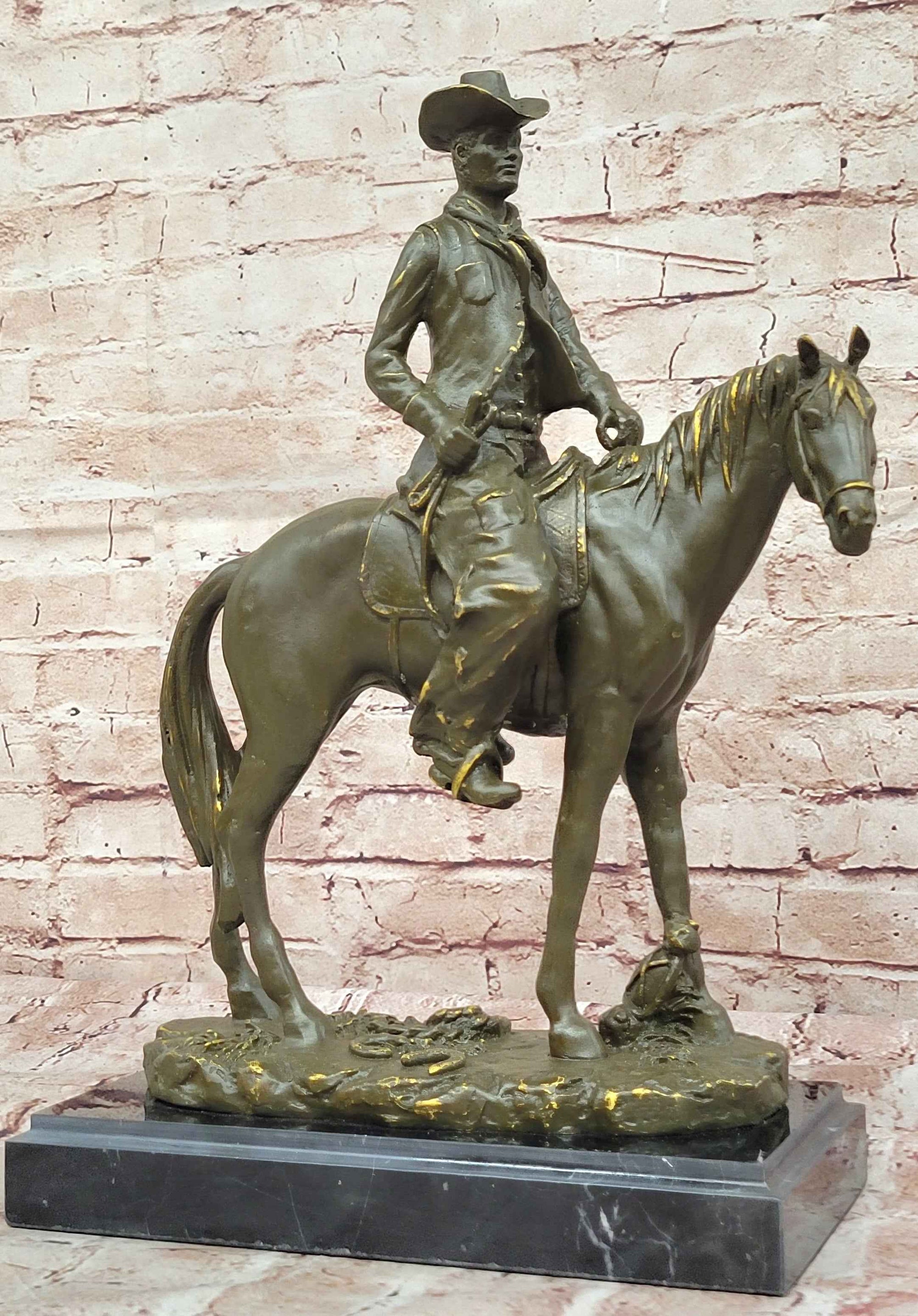 Bronze Cowboy on Horse Sculpture – Western Americana Art
