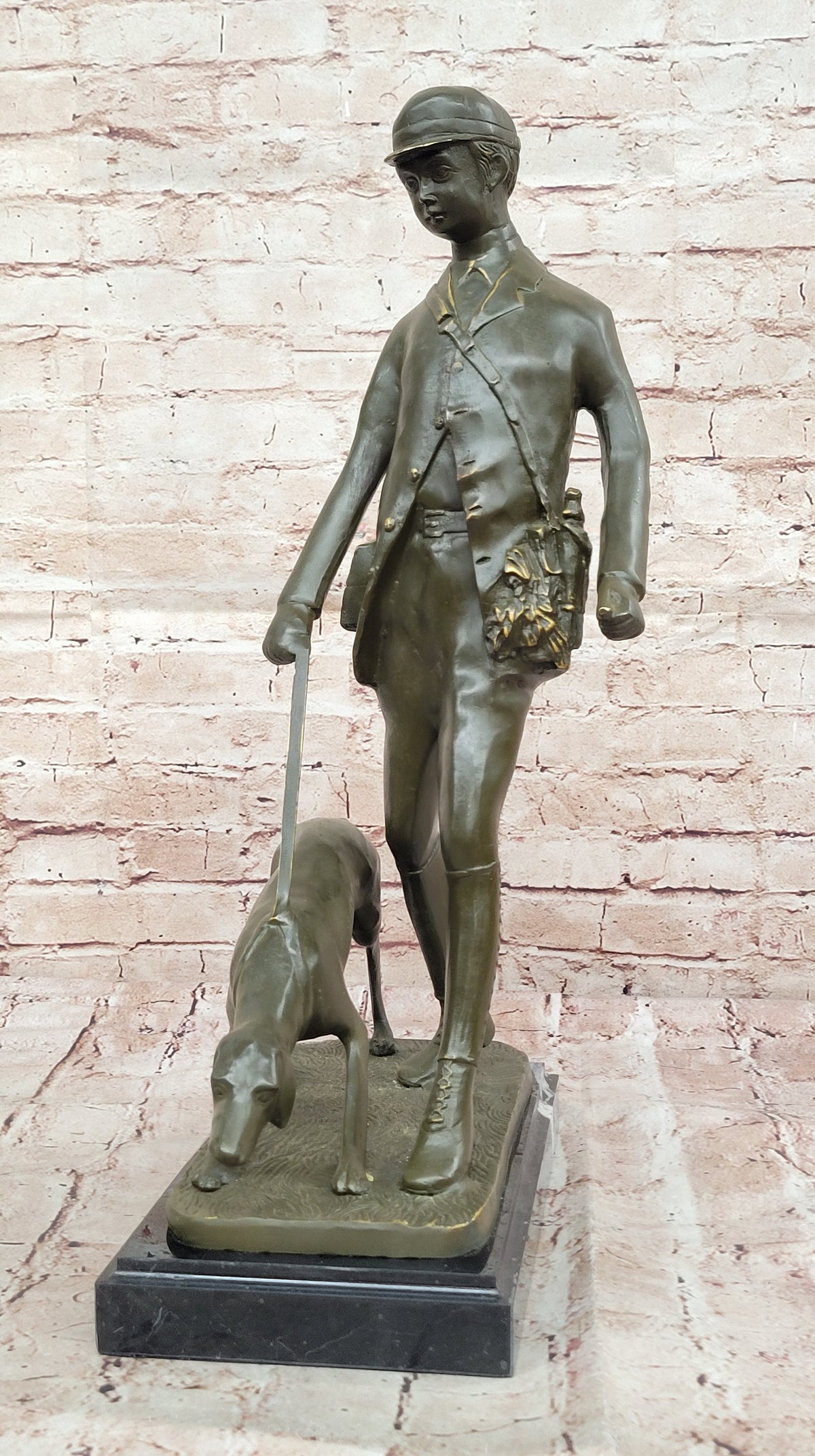 Hunter with Dog Bronze Sculpture – Gamekeeper Theme Art by Vitaleh