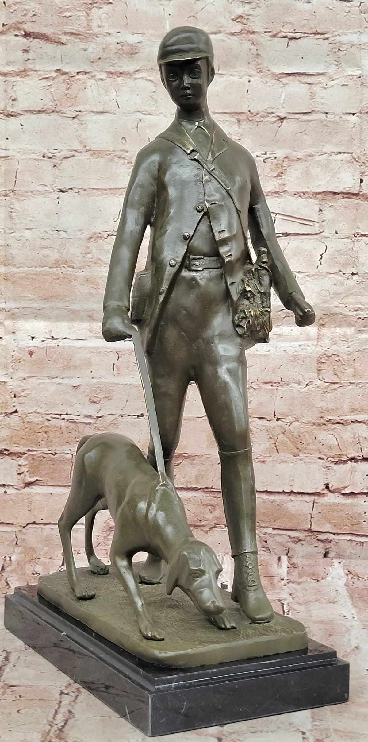 Hunter with Dog Bronze Sculpture – Gamekeeper Theme Art by Vitaleh