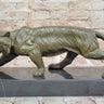 Roaring Bronze Tiger Sculpture on Marble Base; Wildlife Art