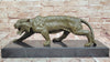 Roaring Bronze Tiger Sculpture on Marble Base; Wildlife Art