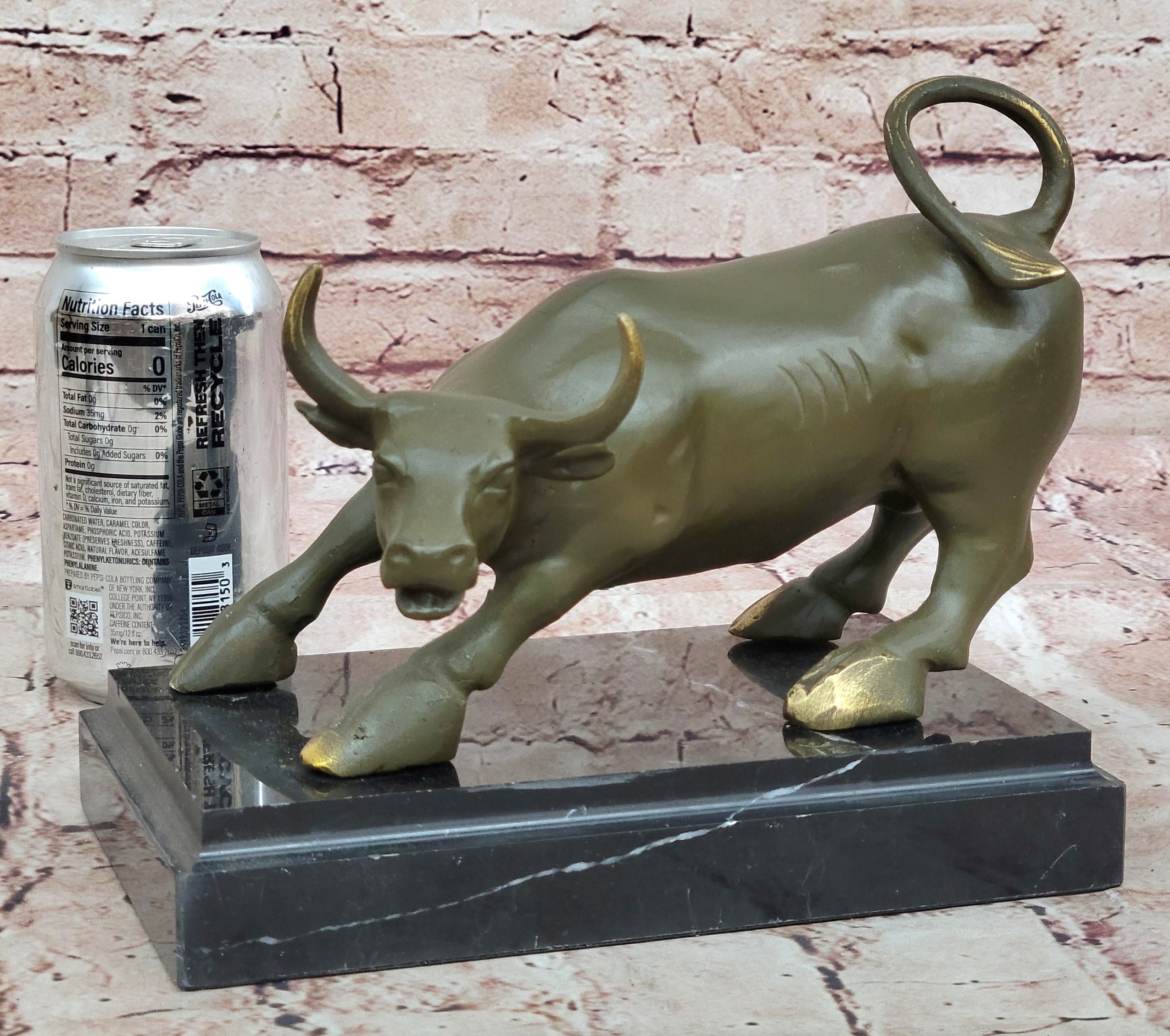 Aggressive Bull Bronze Sculpture on Marble Stand Signed Fisher