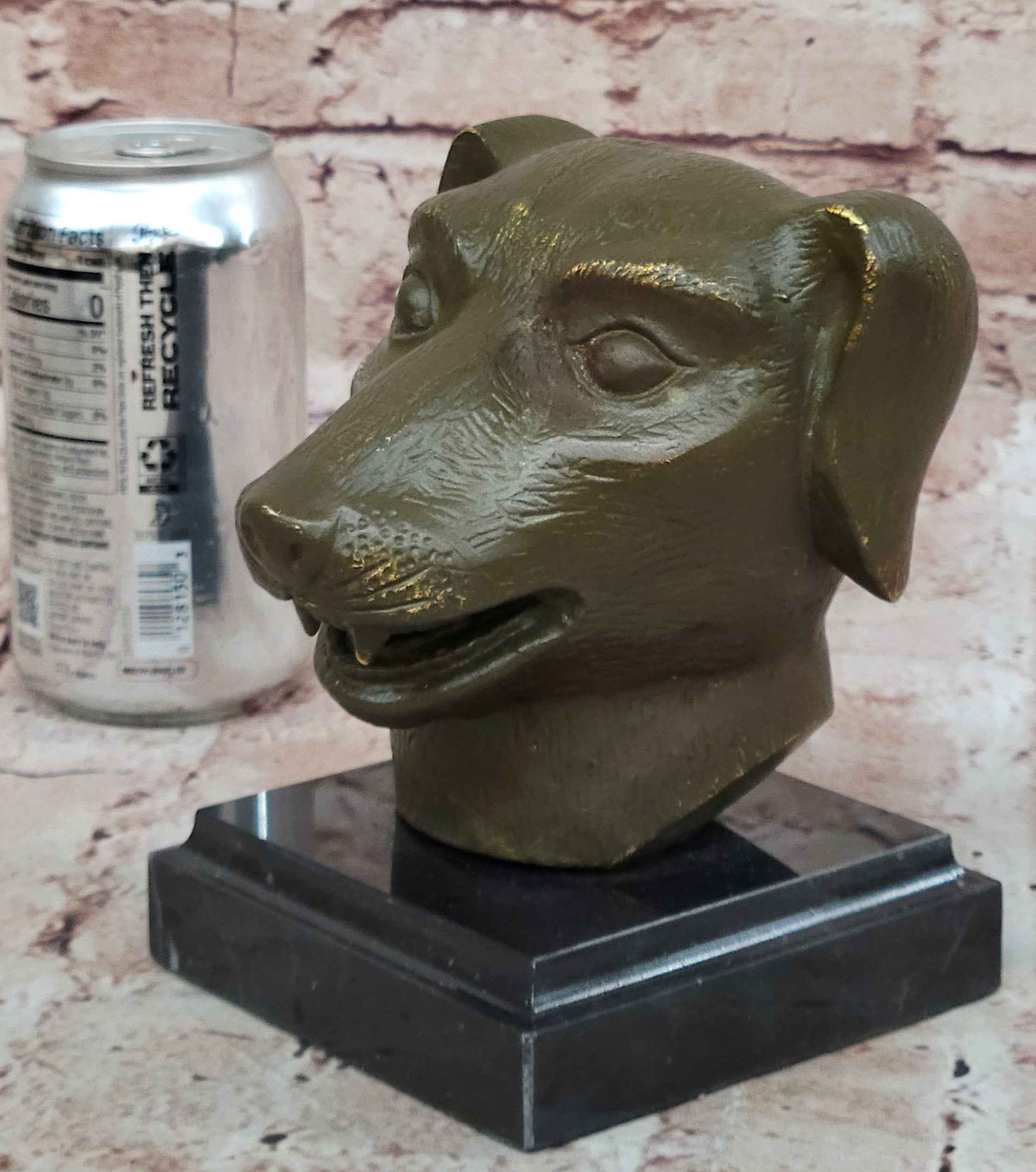 Bronze Dog Head Bust on Marble Base – Stylized Canine Sculpture