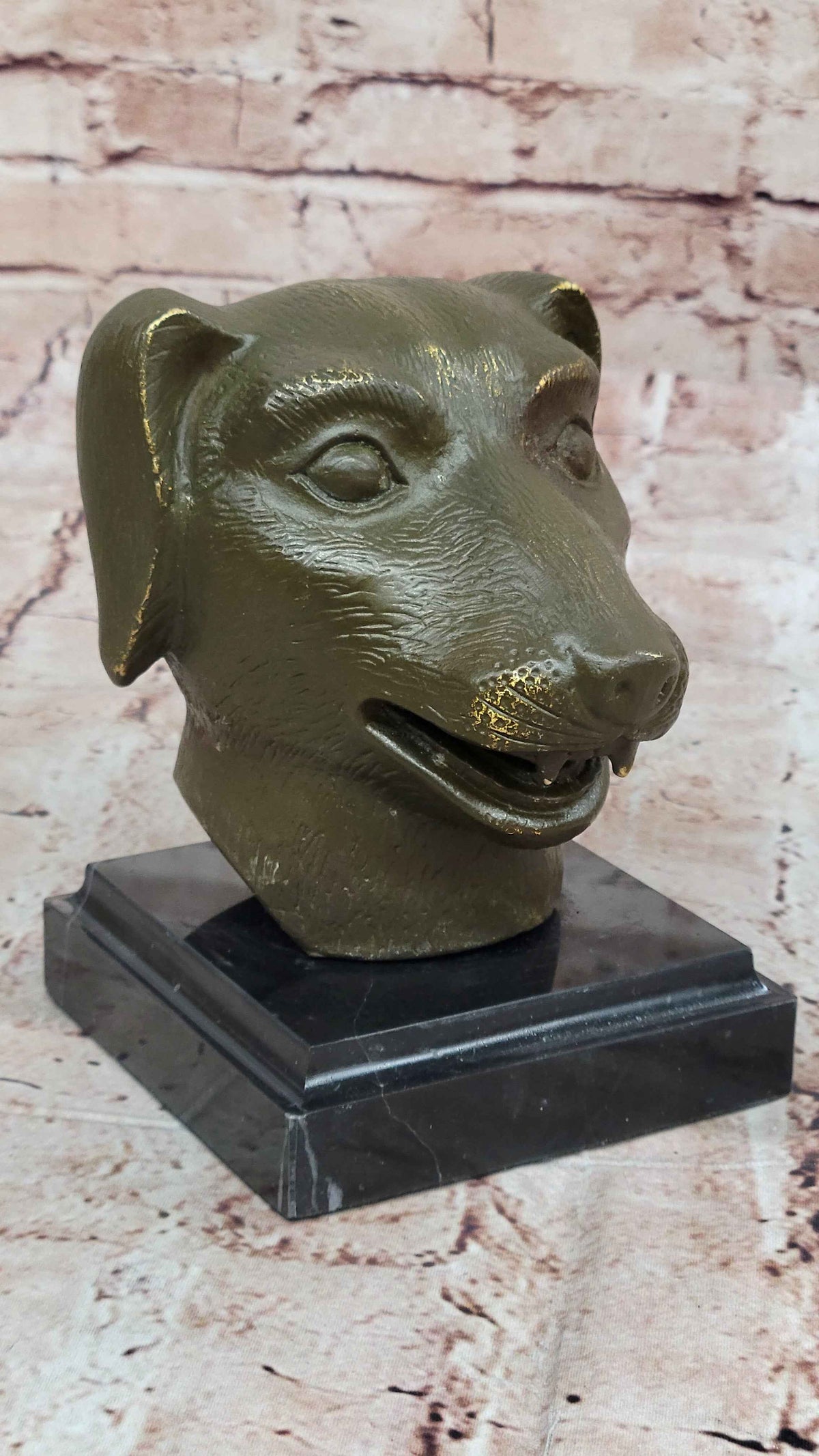 Bronze Dog Head Bust on Marble Base – Stylized Canine Sculpture