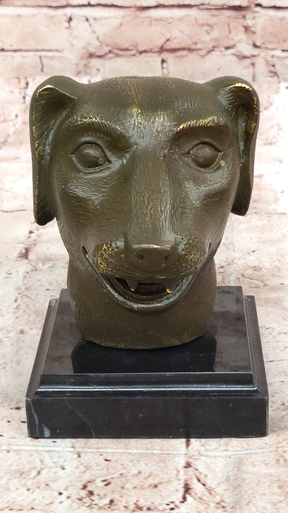 Bronze Dog Head Bust on Marble Base – Stylized Canine Sculpture
