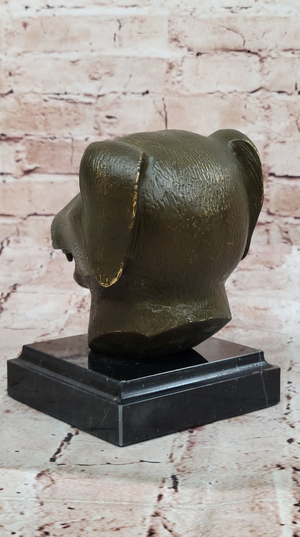 Bronze Dog Head Bust on Marble Base – Stylized Canine Sculpture