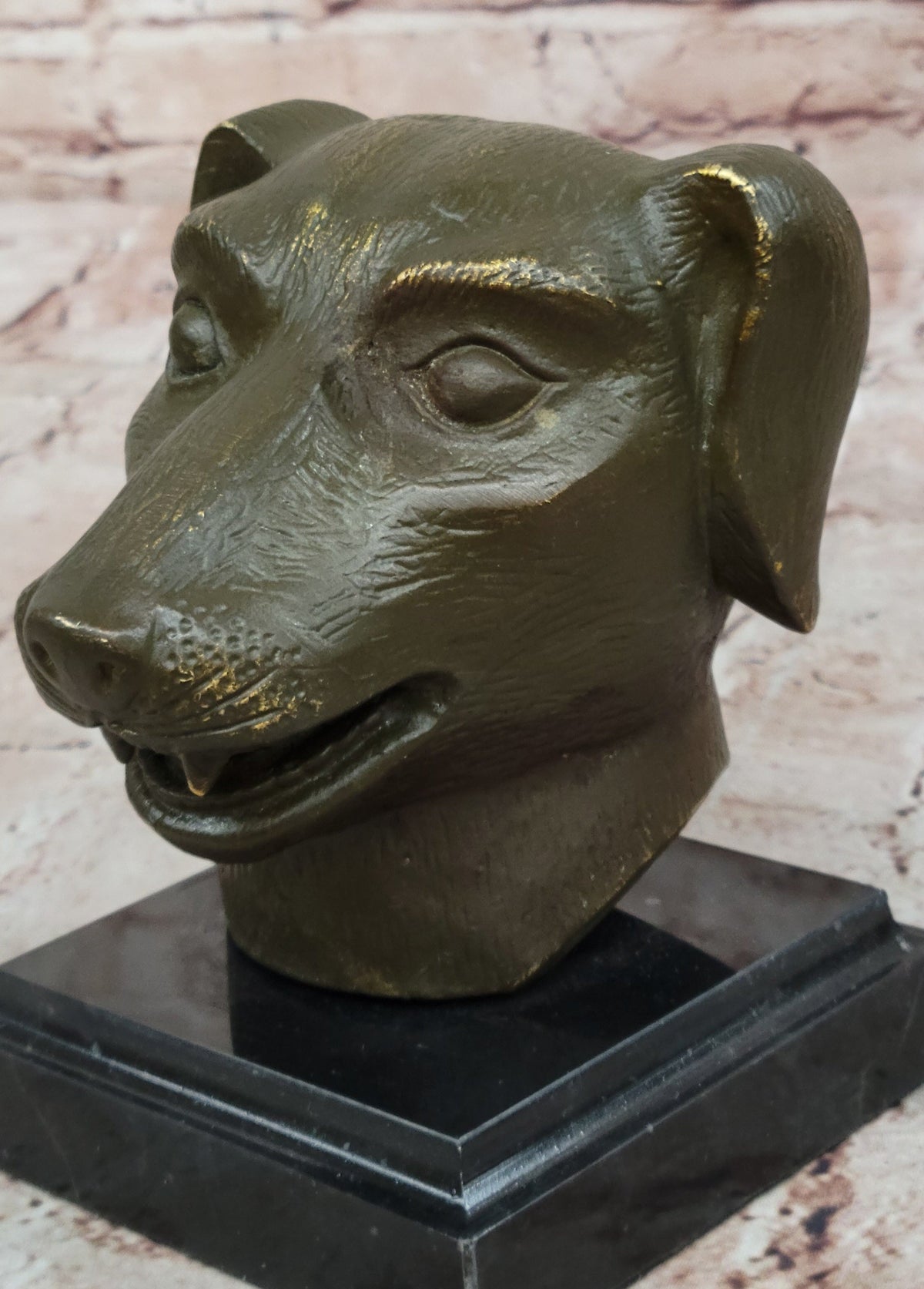 Bronze Dog Head Bust on Marble Base – Stylized Canine Sculpture