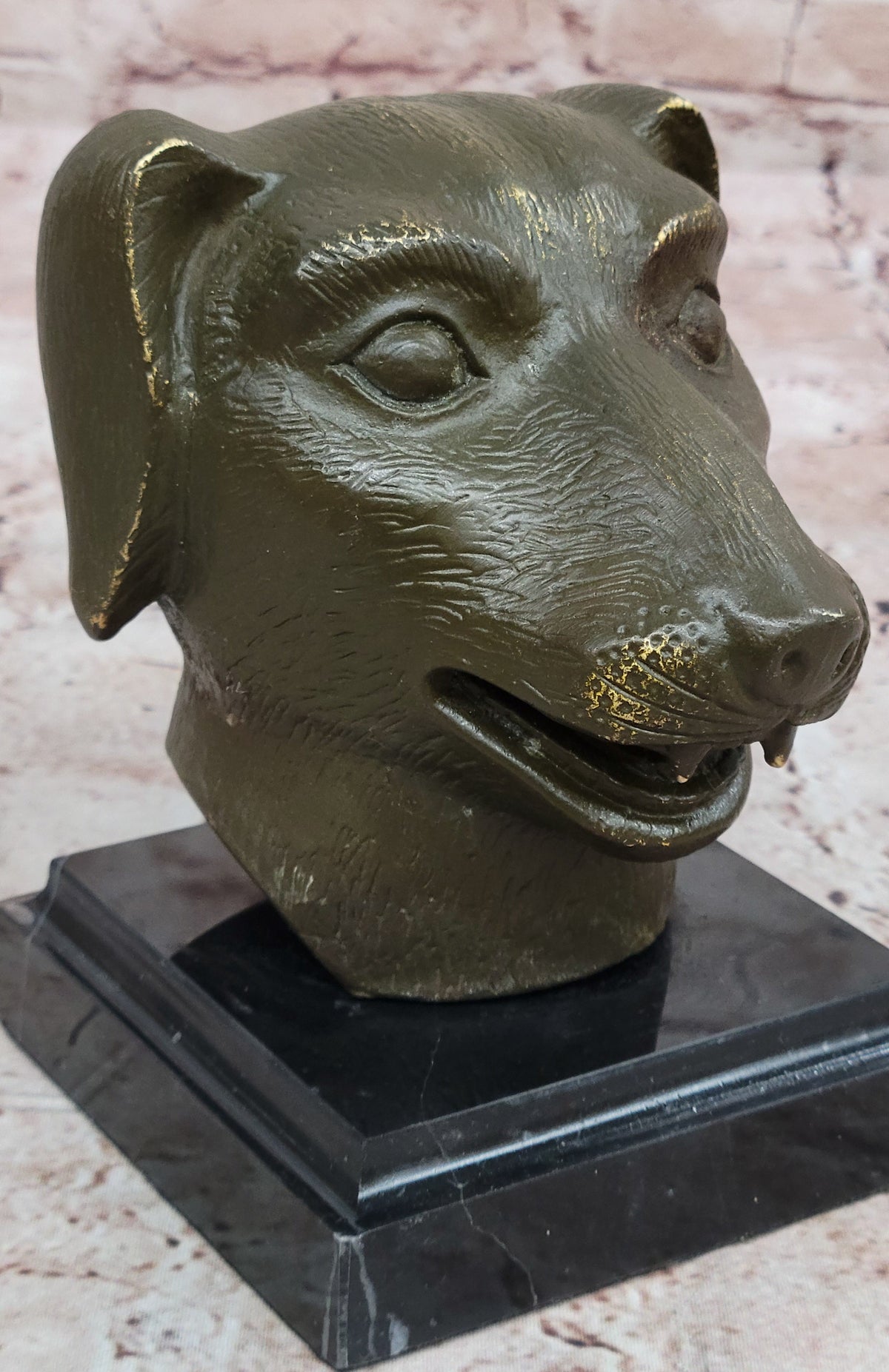 Bronze Dog Head Bust on Marble Base – Stylized Canine Sculpture