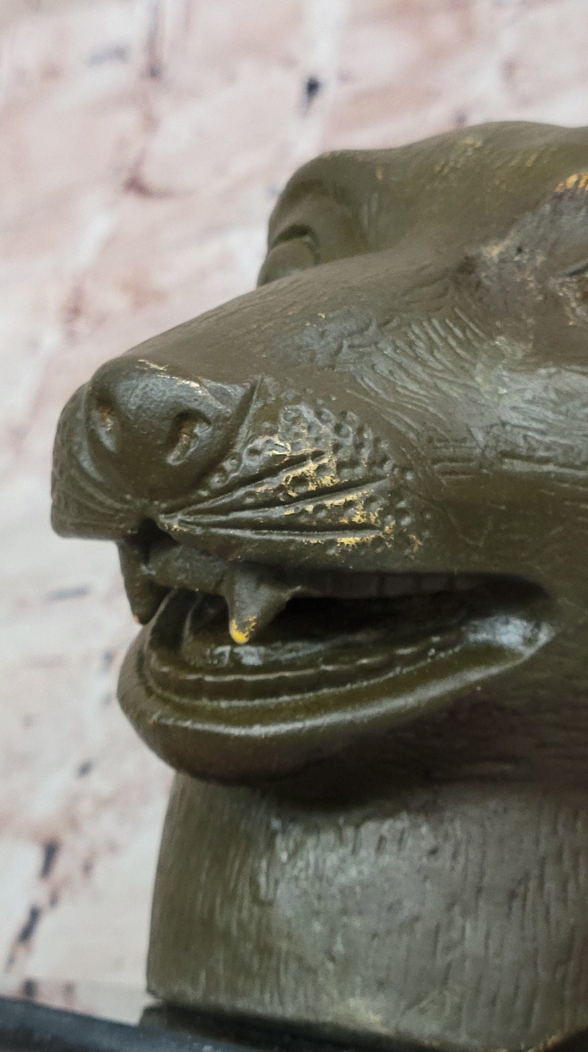 Bronze Dog Head Bust on Marble Base – Stylized Canine Sculpture