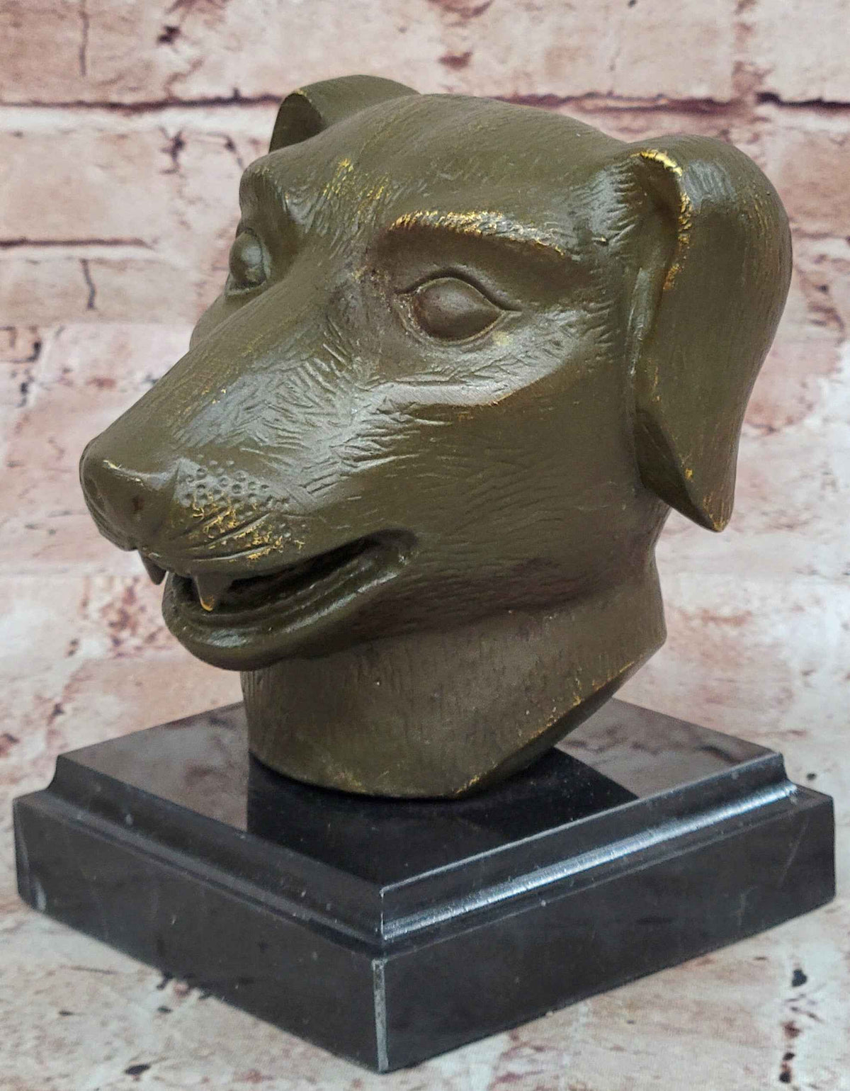 Bronze Dog Head Bust on Marble Base – Stylized Canine Sculpture