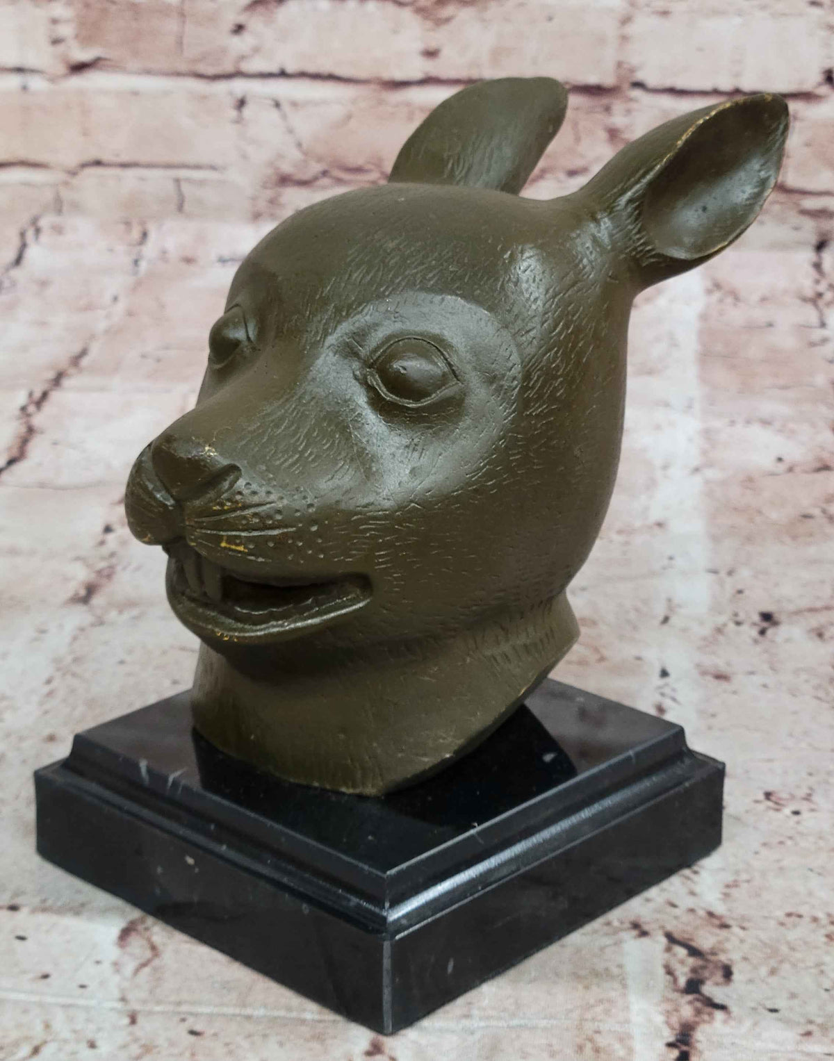 Bronze Rabbit Hare Head Statue Realistic Wildlife Sculpture Decor