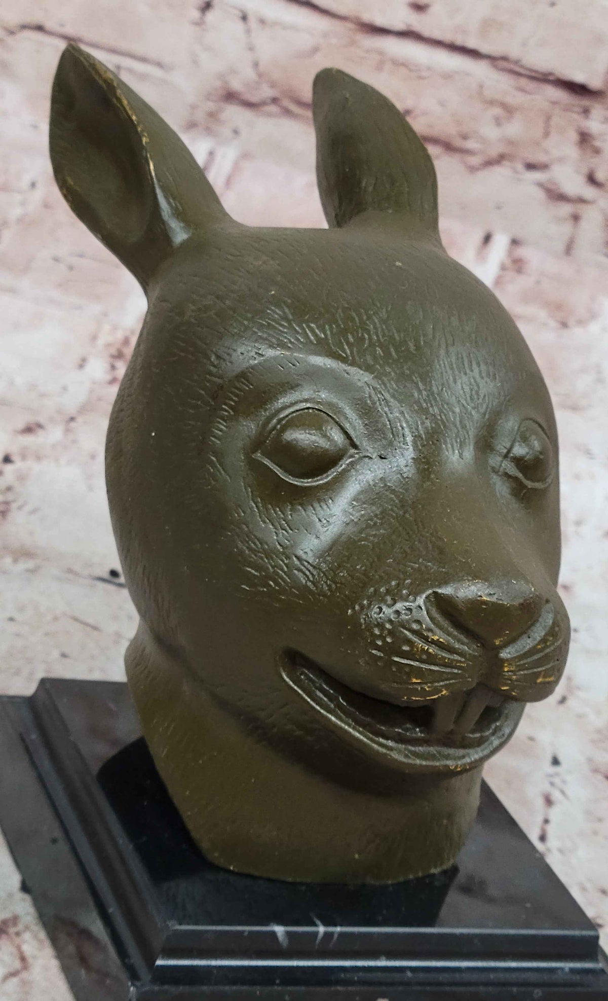 Bronze Rabbit Hare Head Statue Realistic Wildlife Sculpture Decor