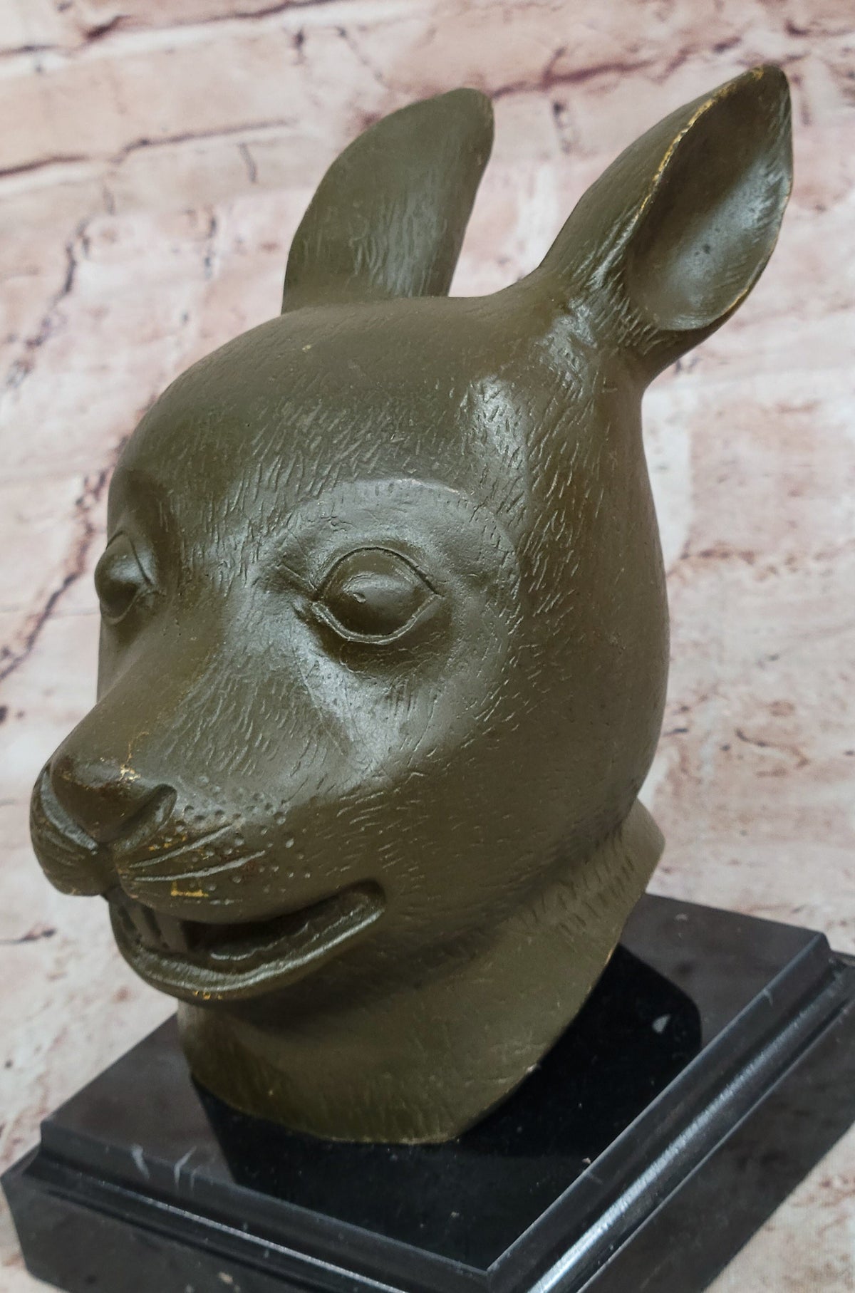 Bronze Rabbit Hare Head Statue Realistic Wildlife Sculpture Decor