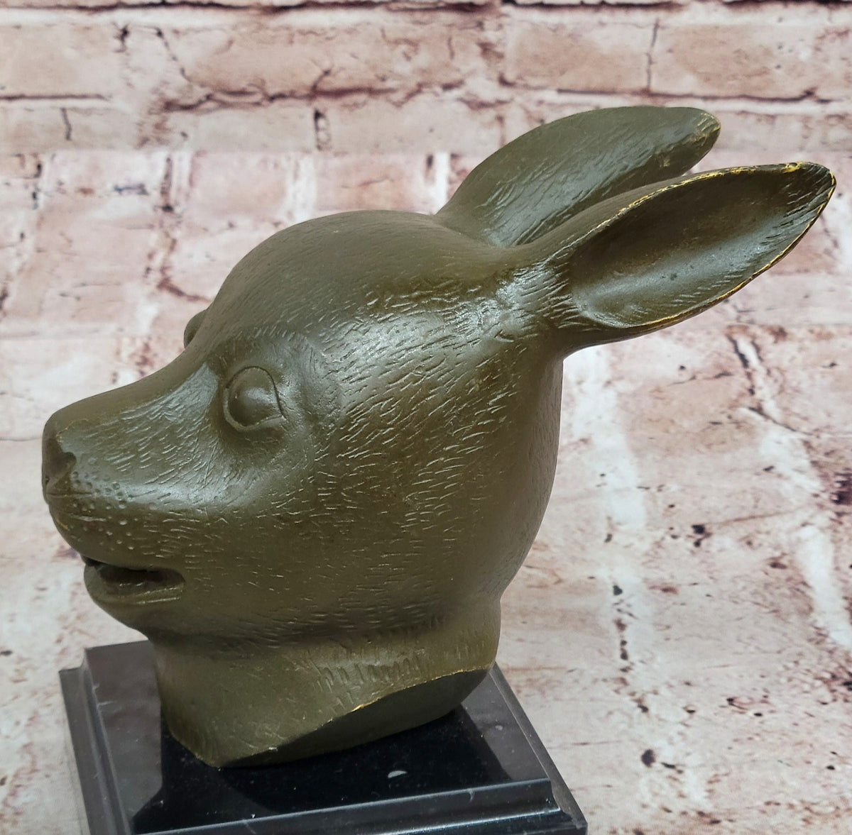 Bronze Rabbit Hare Head Statue Realistic Wildlife Sculpture Decor