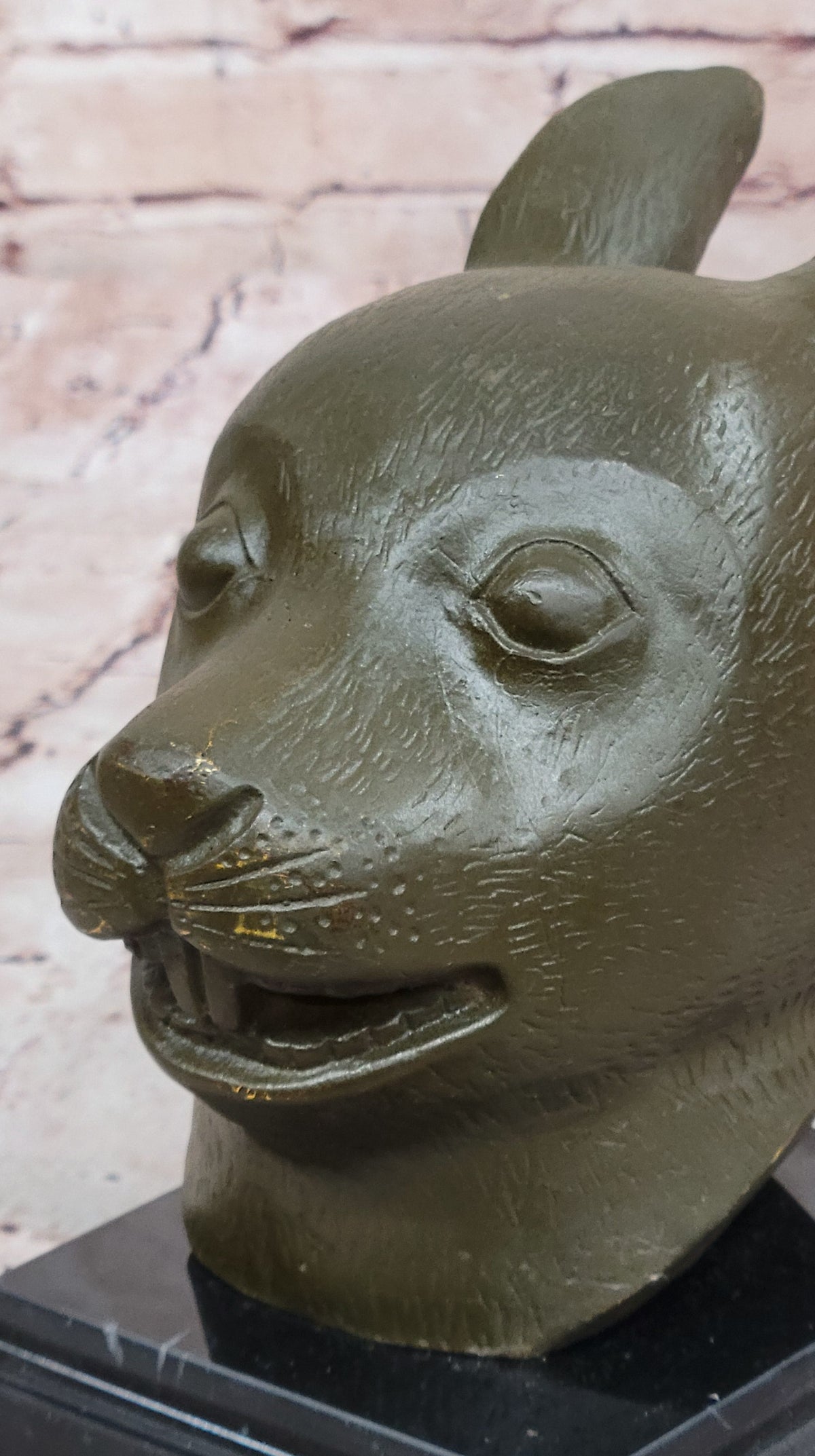 Bronze Rabbit Hare Head Statue Realistic Wildlife Sculpture Decor