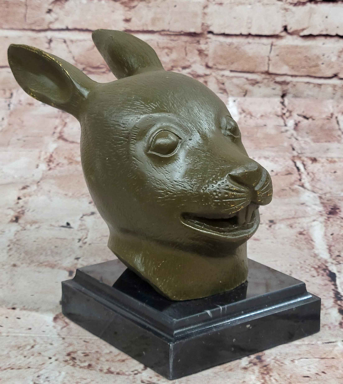 Bronze Rabbit Hare Head Statue Realistic Wildlife Sculpture Decor