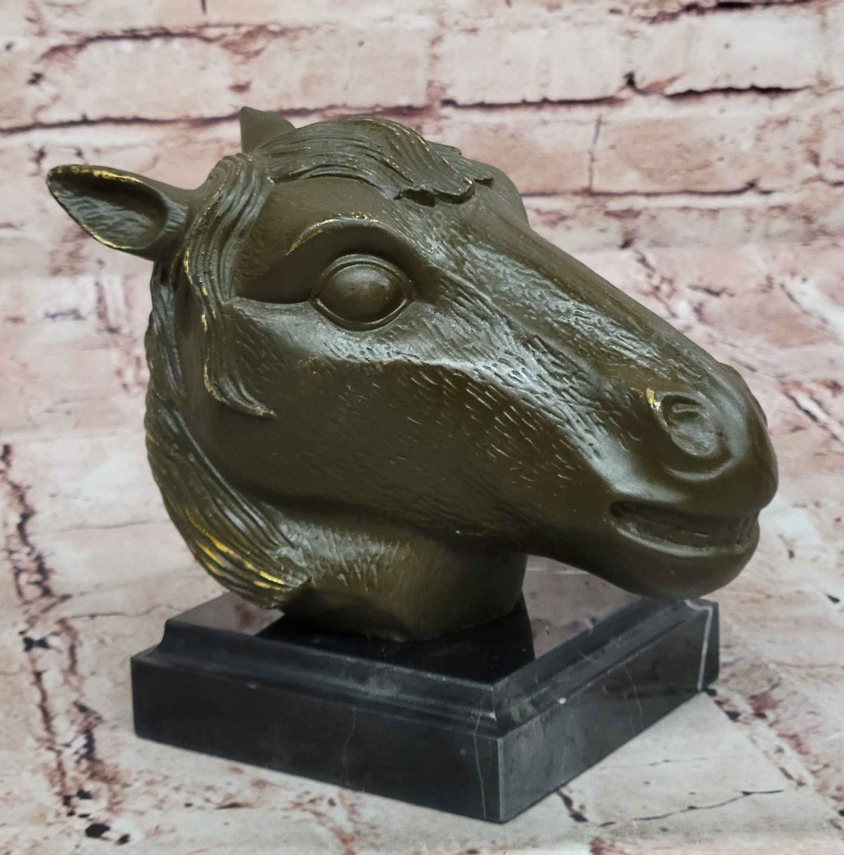 Bronze Horse Head Sculpture – Zodiac Stallion Bust on Marble Base