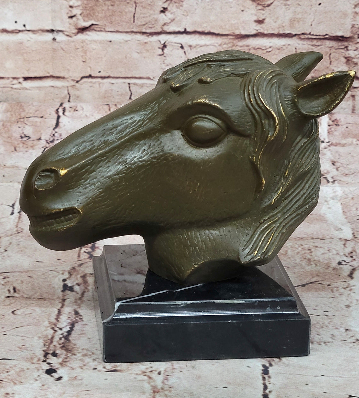 Bronze Horse Head Sculpture – Zodiac Stallion Bust on Marble Base