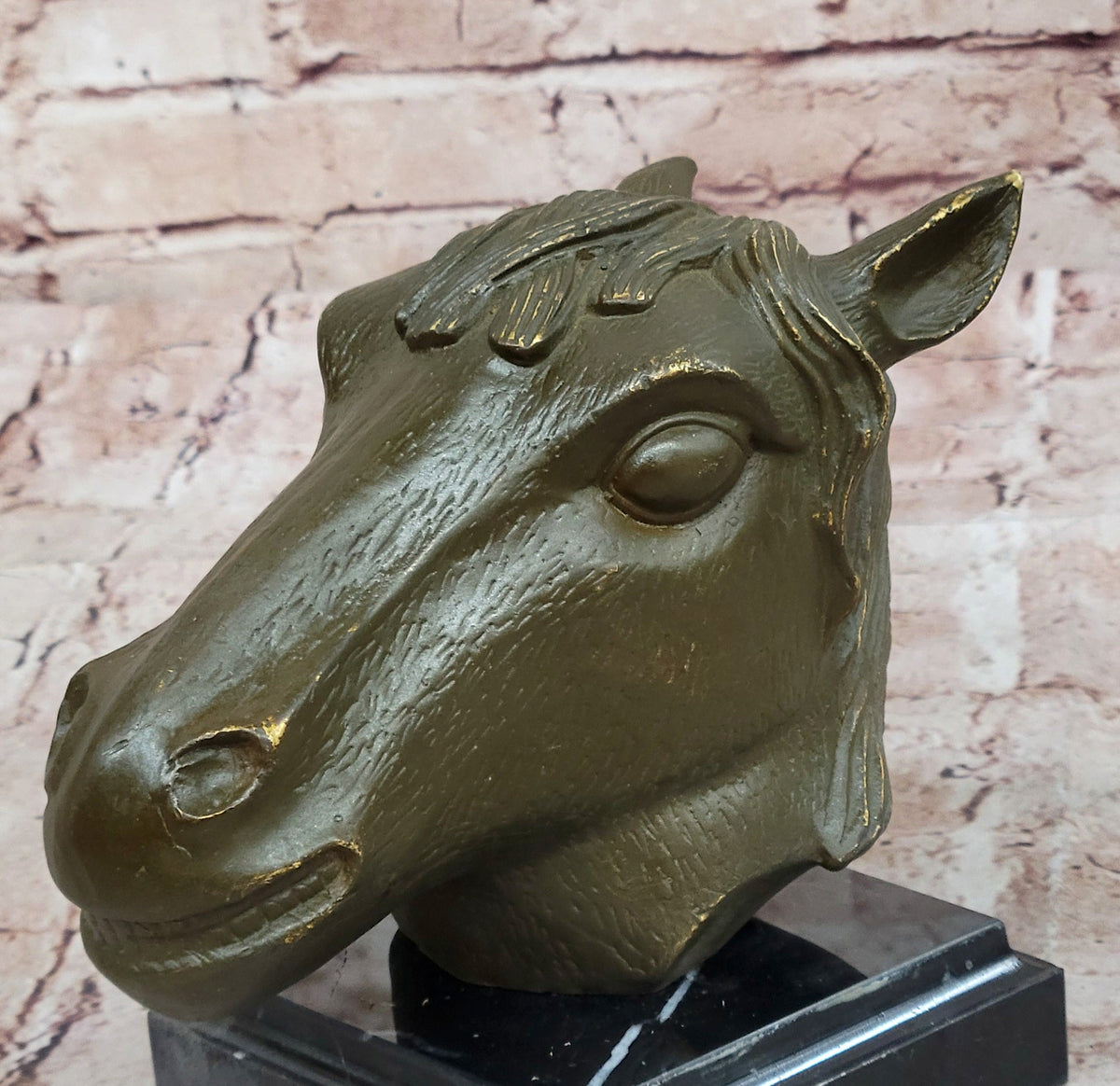 Bronze Horse Head Sculpture – Zodiac Stallion Bust on Marble Base