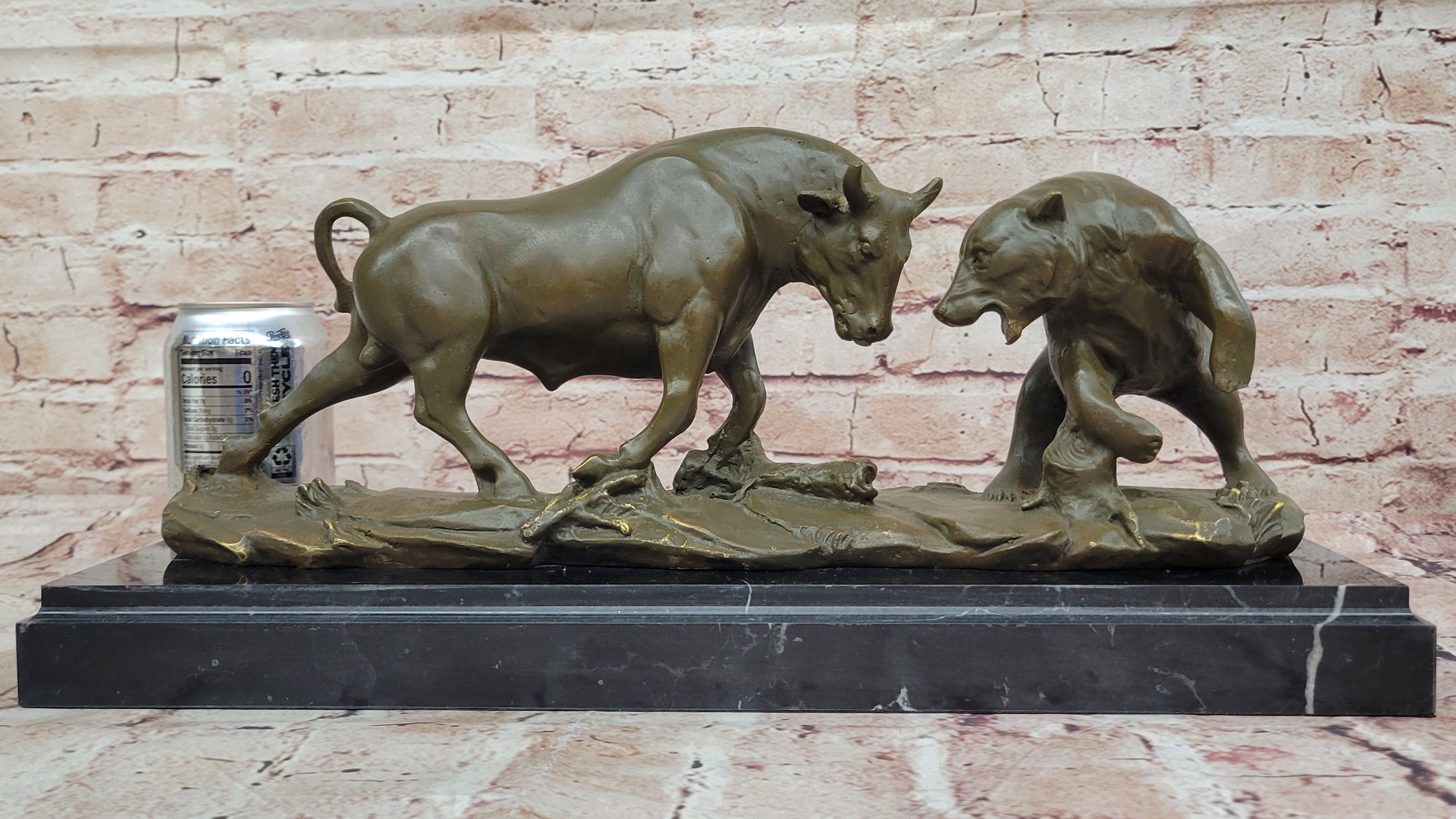 Bull and Bear Bronze Sculpture; Wall Street Market Duel Statue