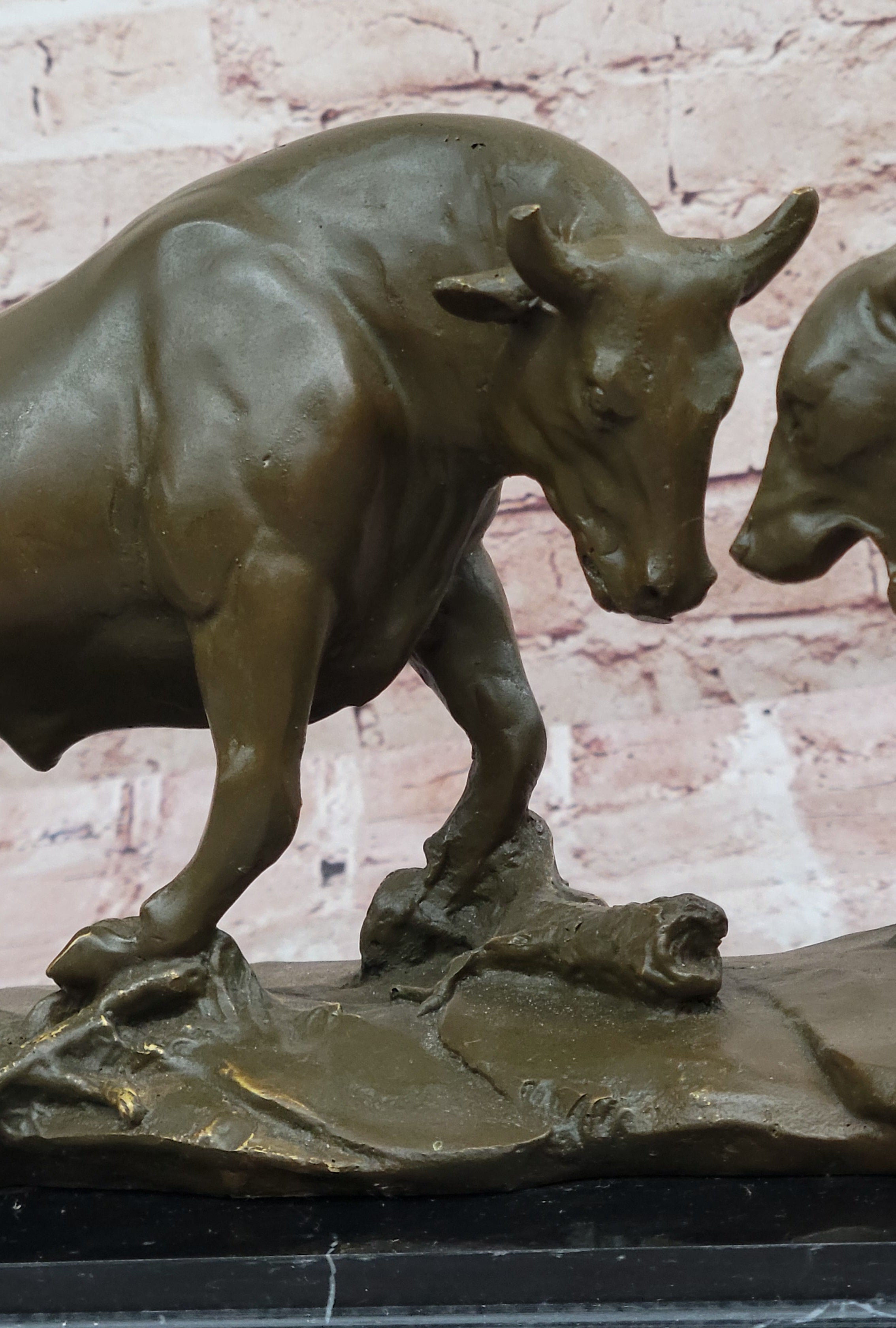 Bull and Bear Bronze Sculpture; Wall Street Market Duel Statue