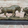 Bull and Bear Bronze Sculpture; Wall Street Market Duel Statue